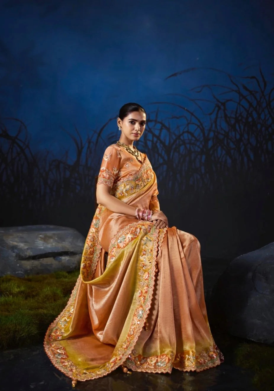 Pure Smooth Zari Orange With Thread Work