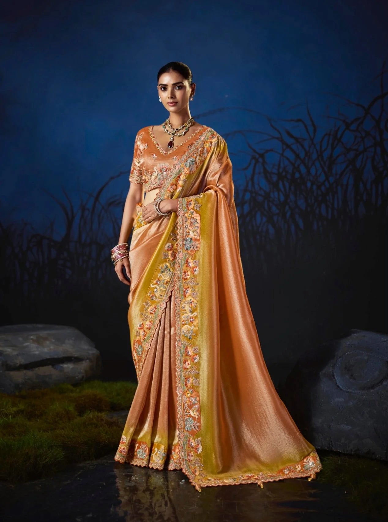 Pure Smooth Zari Orange With Thread Work