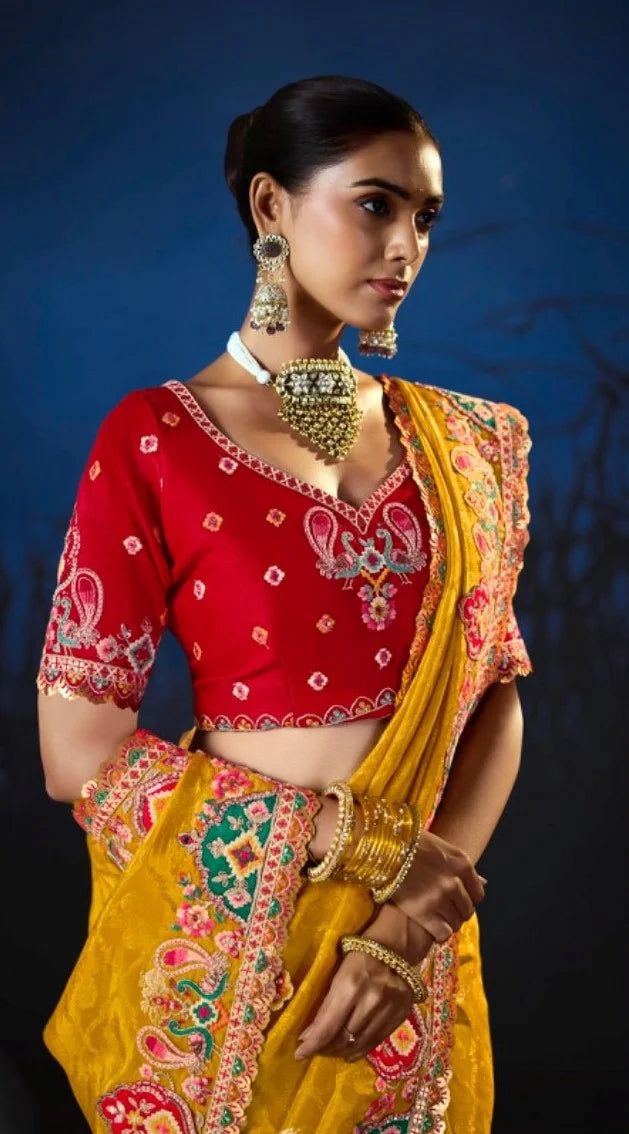 Pure Smooth Zari Mustard With Thread Work