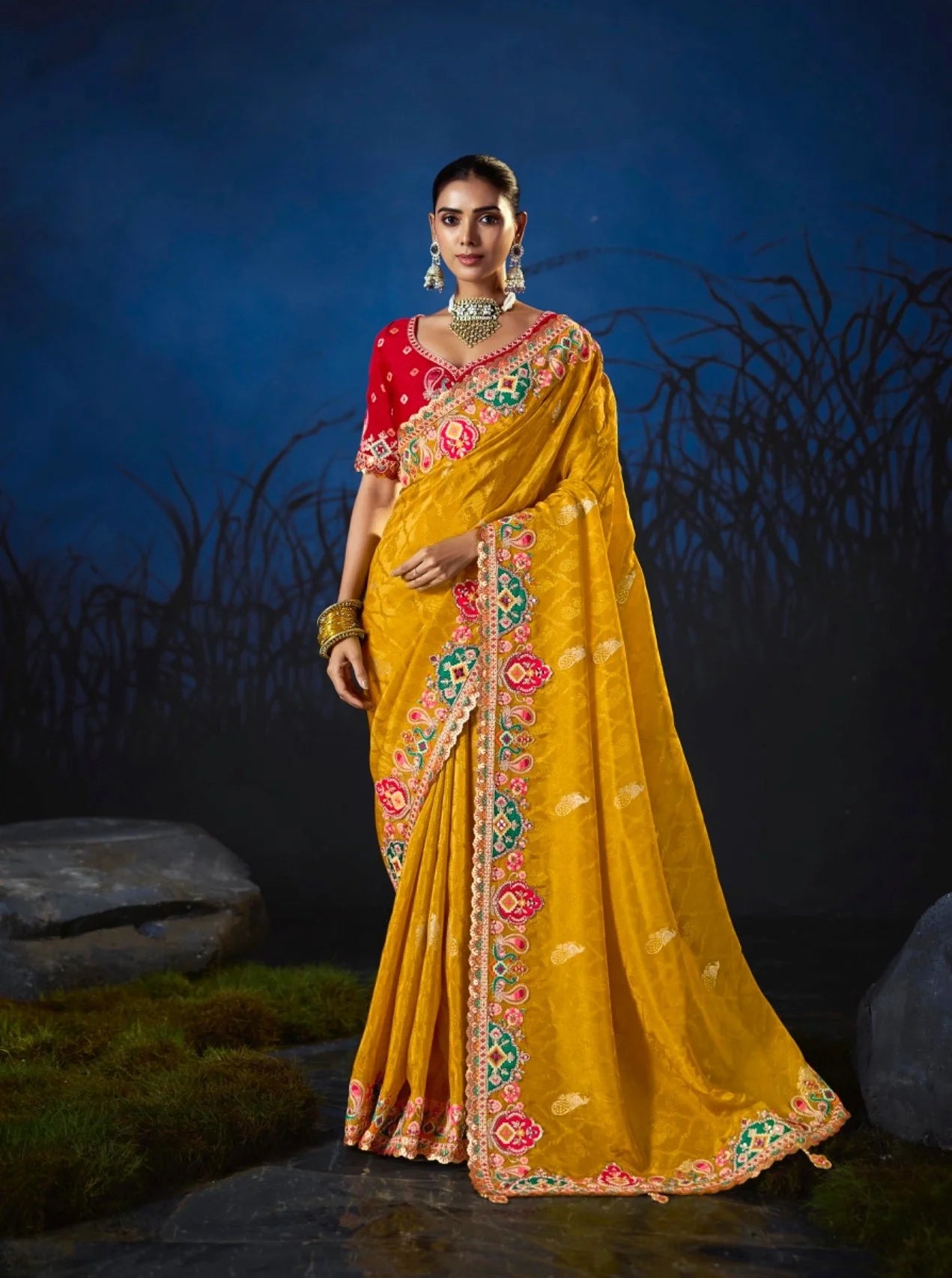 Pure Smooth Zari Mustard With Thread Work