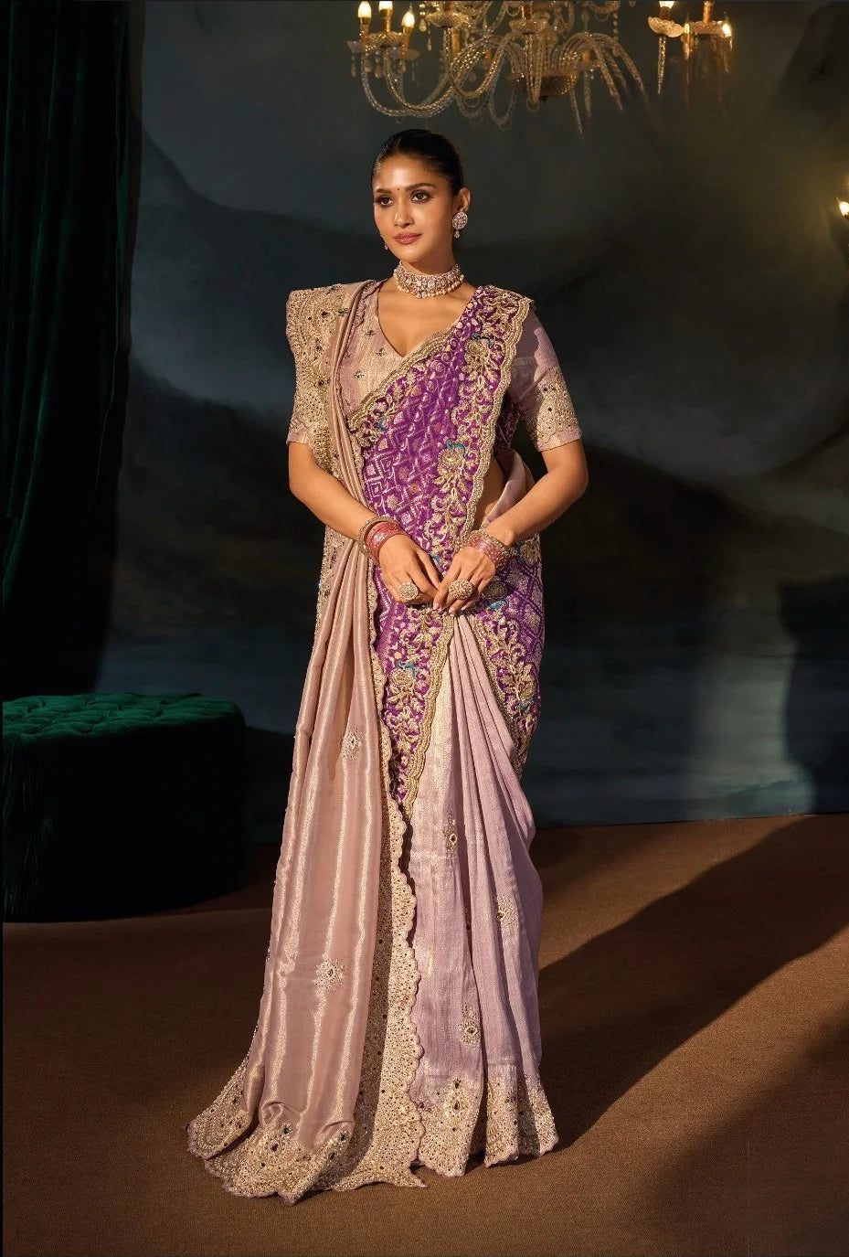 Tanchoi Silk Purple Party Wear With Heavy Work Saree