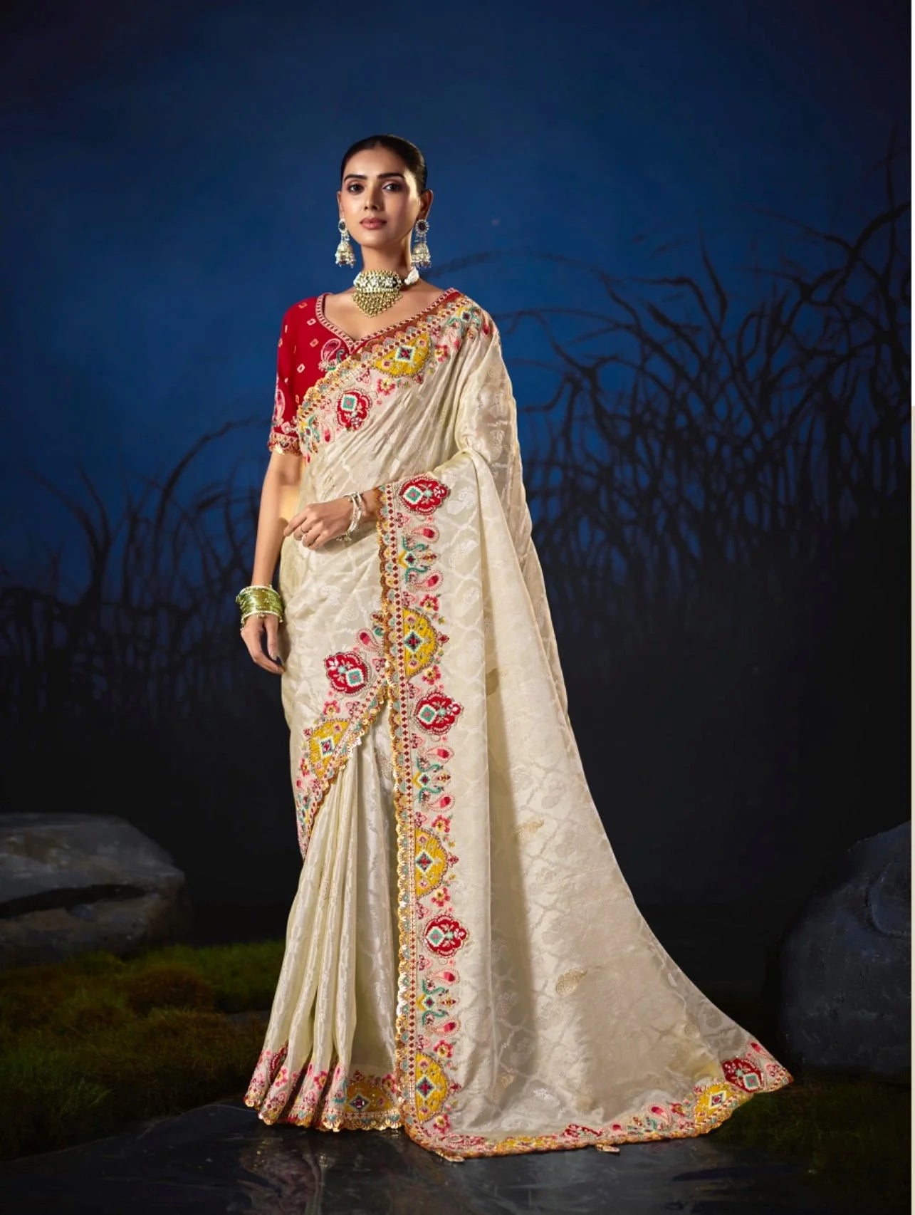 Pure Smooth Zari Off White With Thread Work
