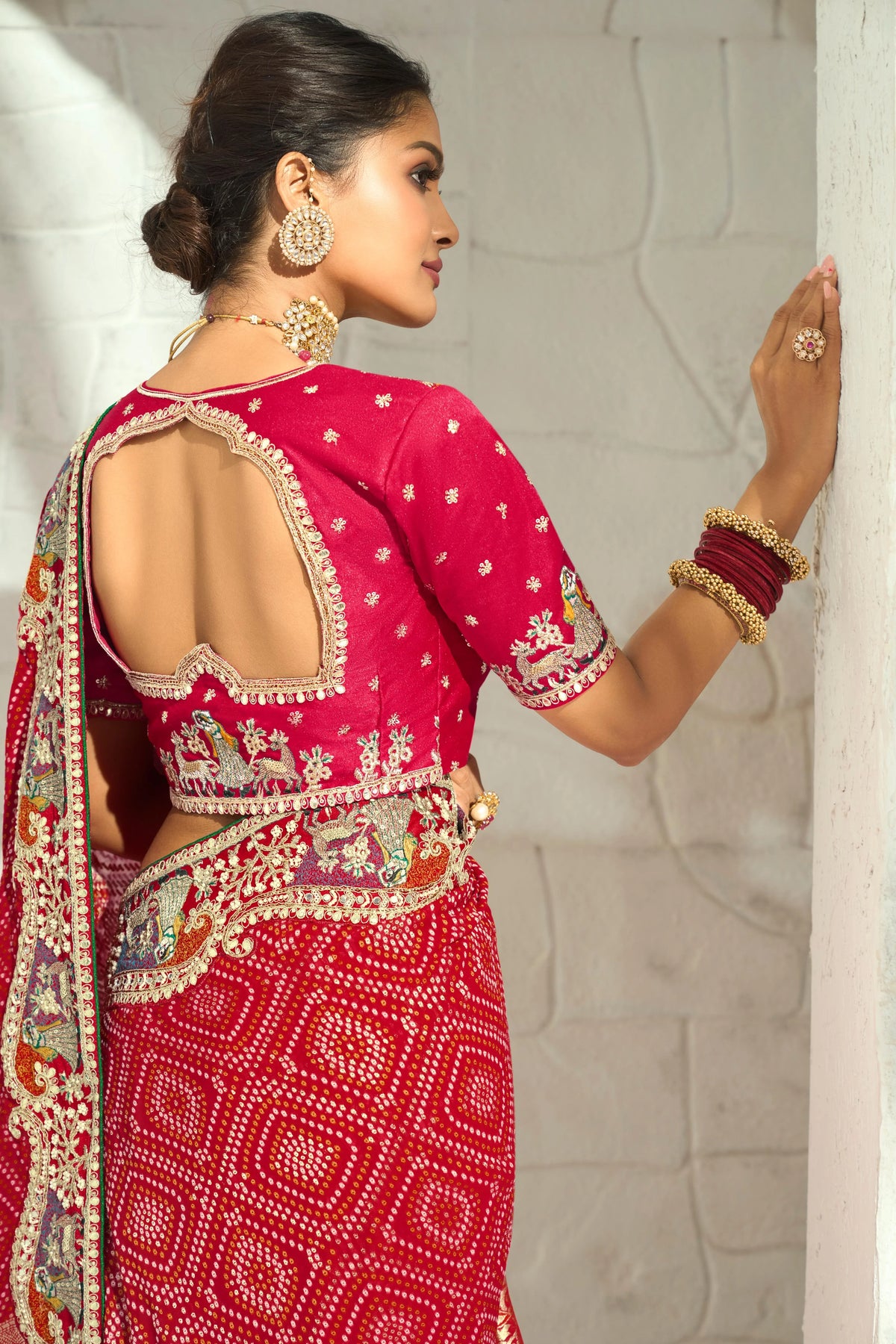 Pure Georgette Bandhej Red Bridal Heavy Border Sarees