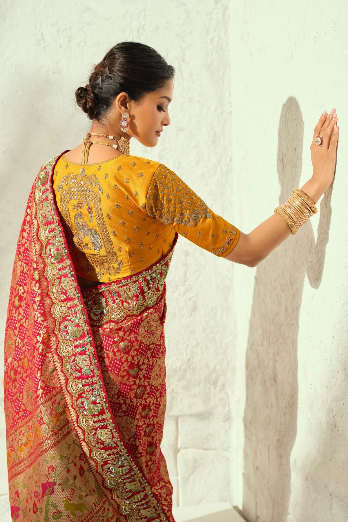 Pure Georgette Bandhej Red Party Wear Heavy Border Sarees