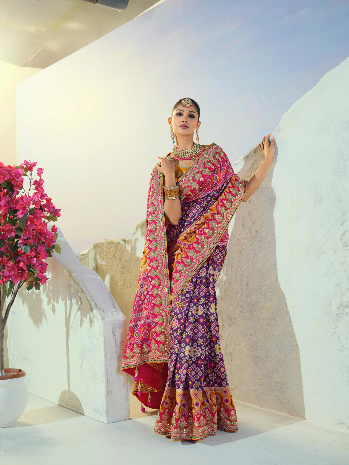 Silk Patan Patola Purple Party Wear Moti Work Sarees