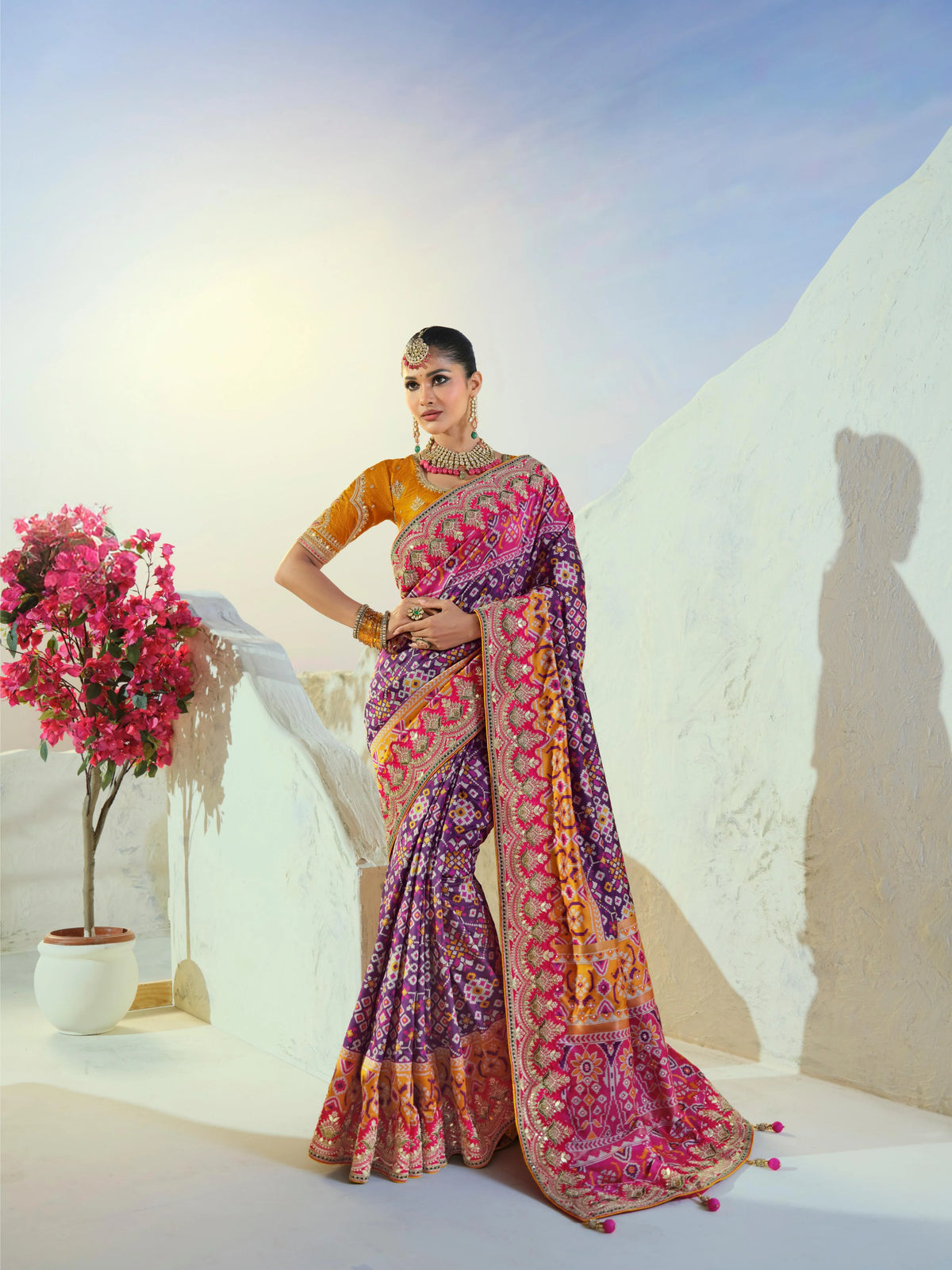 Silk Patan Patola Purple Party Wear Moti Work Sarees
