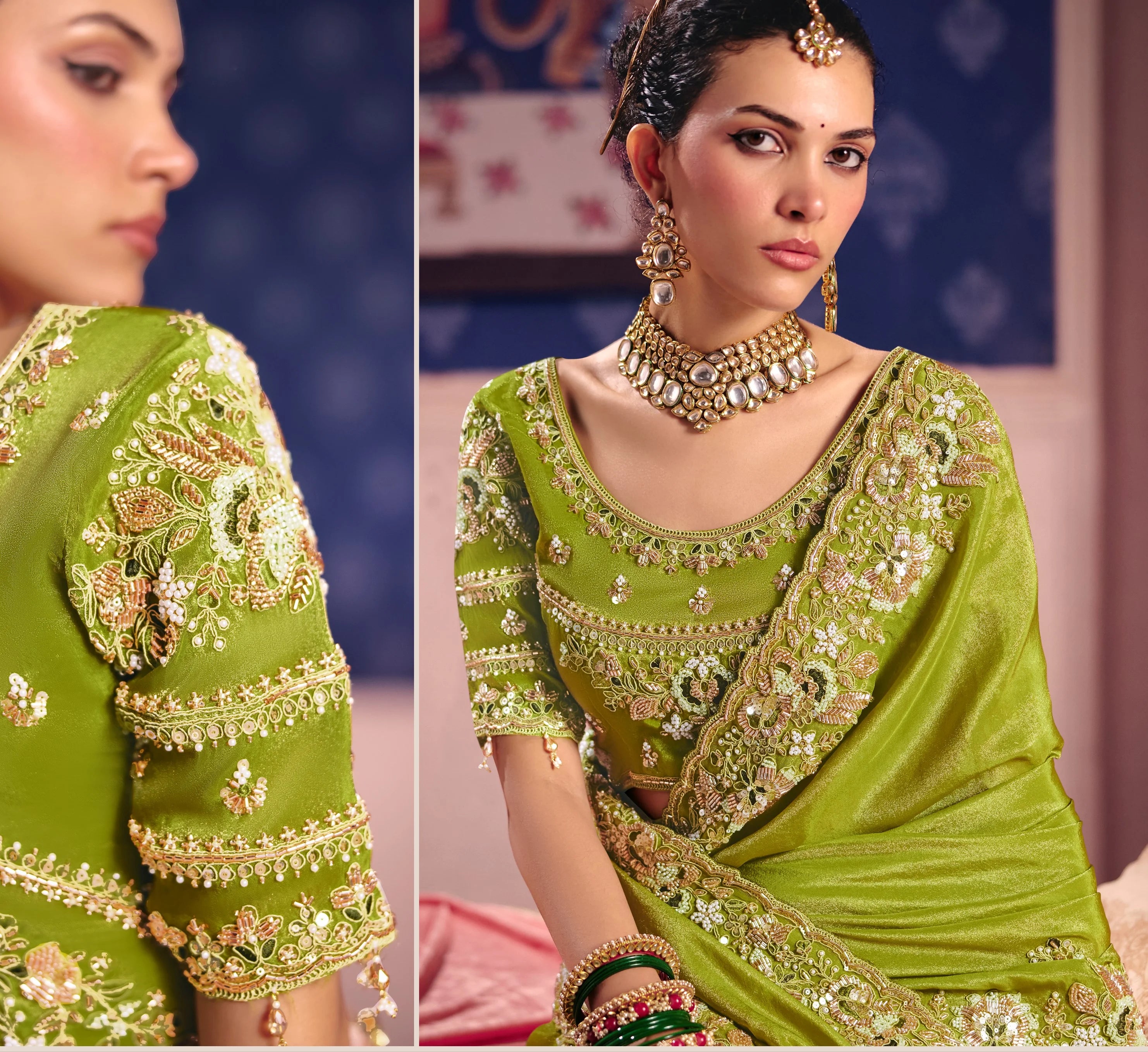 Viscose Zari Tissue Party Wear With Beads Work