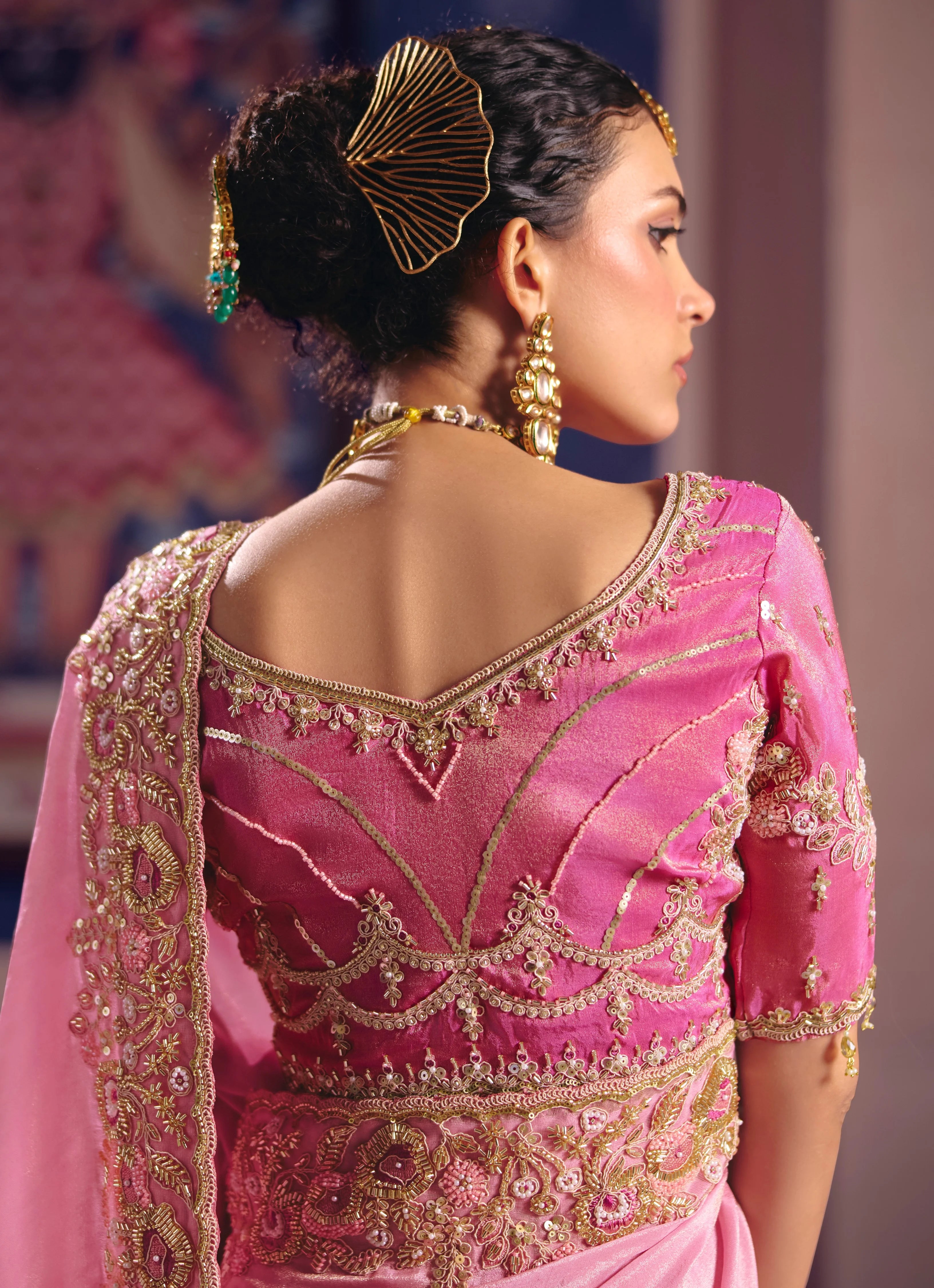 Viscose Zari Tissue Party Wear With Beads Work