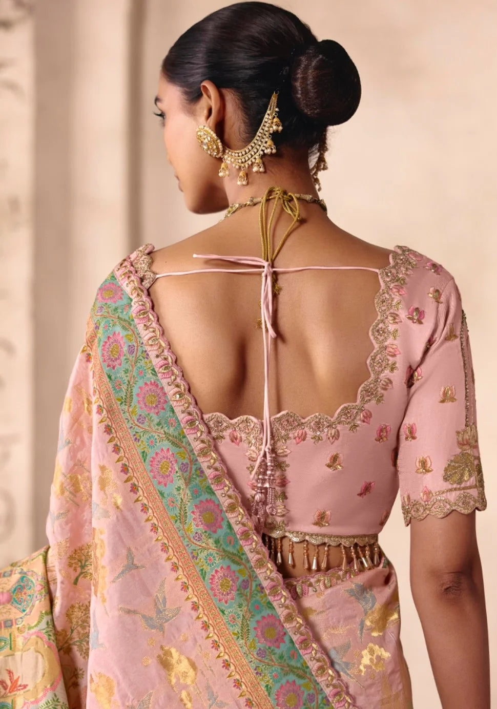 Dola Zari Silk Pink Festival Wear Position Print Sarees