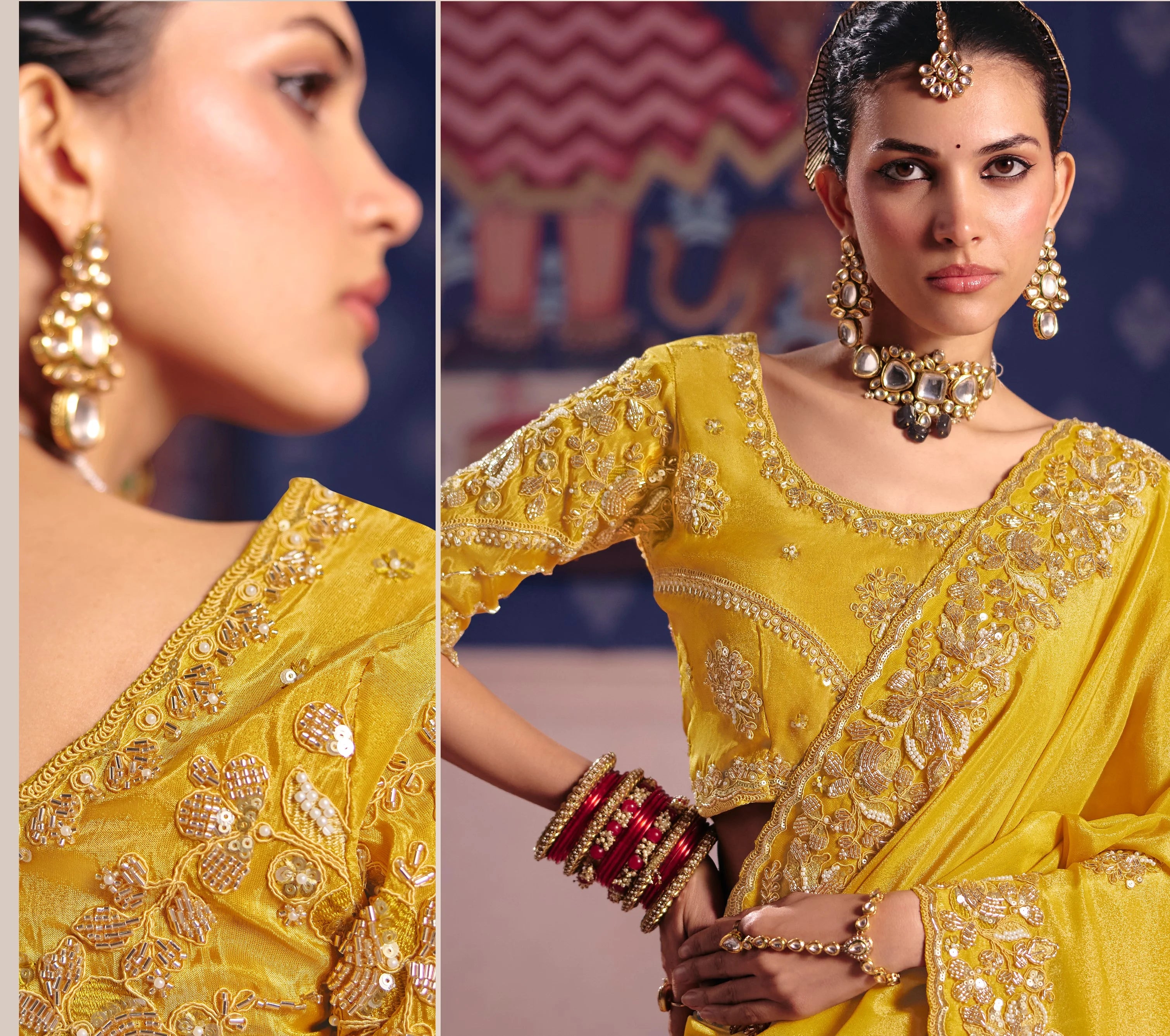 Viscose Zari Tissue Party Wear With Beads Work