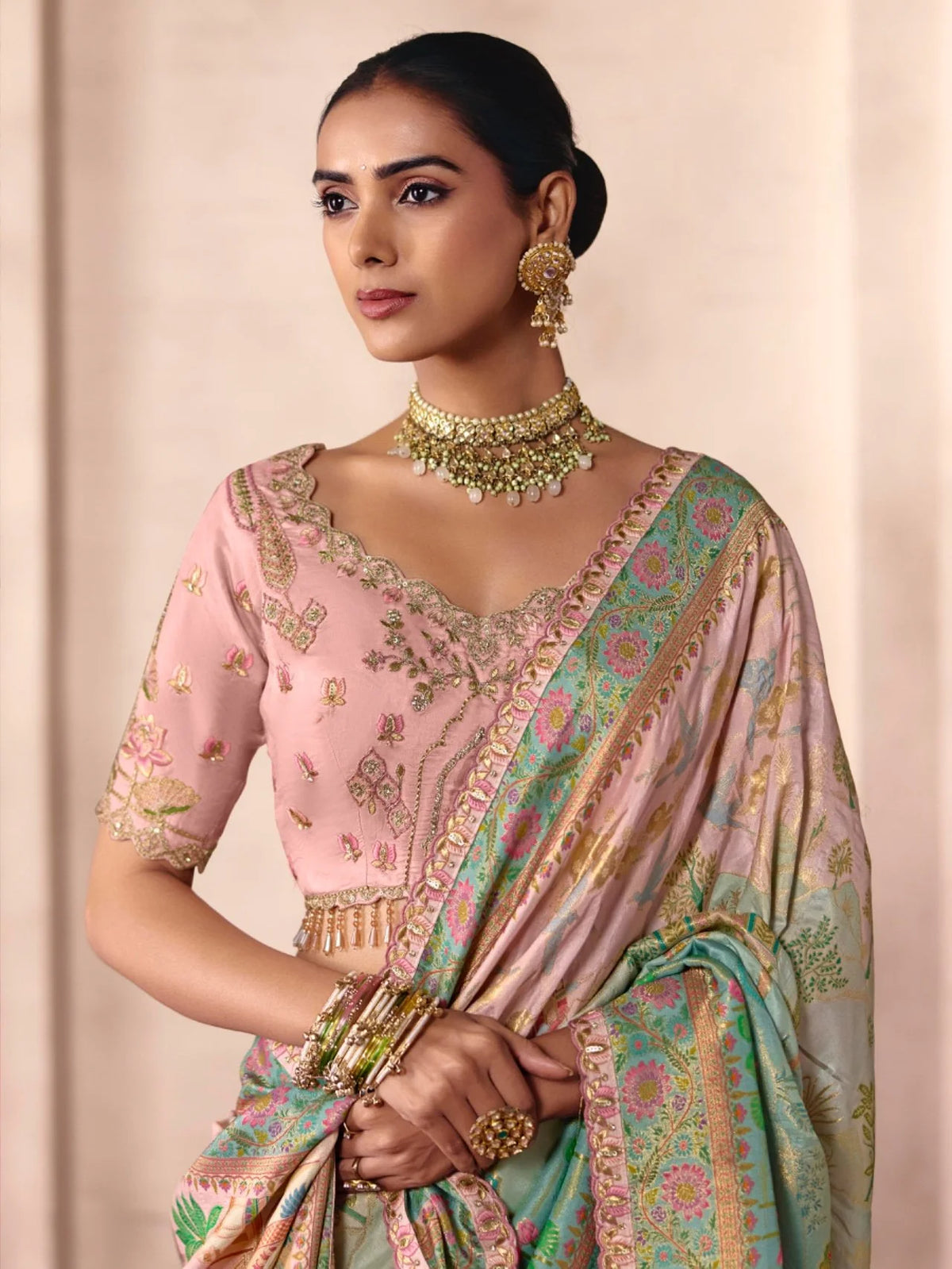 Dola Zari Silk Pink Festival Wear Position Print Sarees