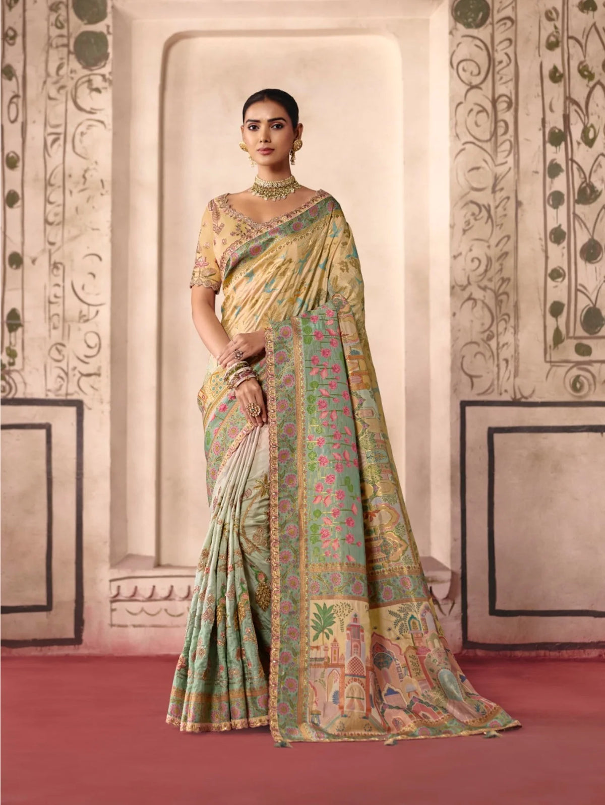Dola Zari Silk Beige Festival Wear Position Print Sarees