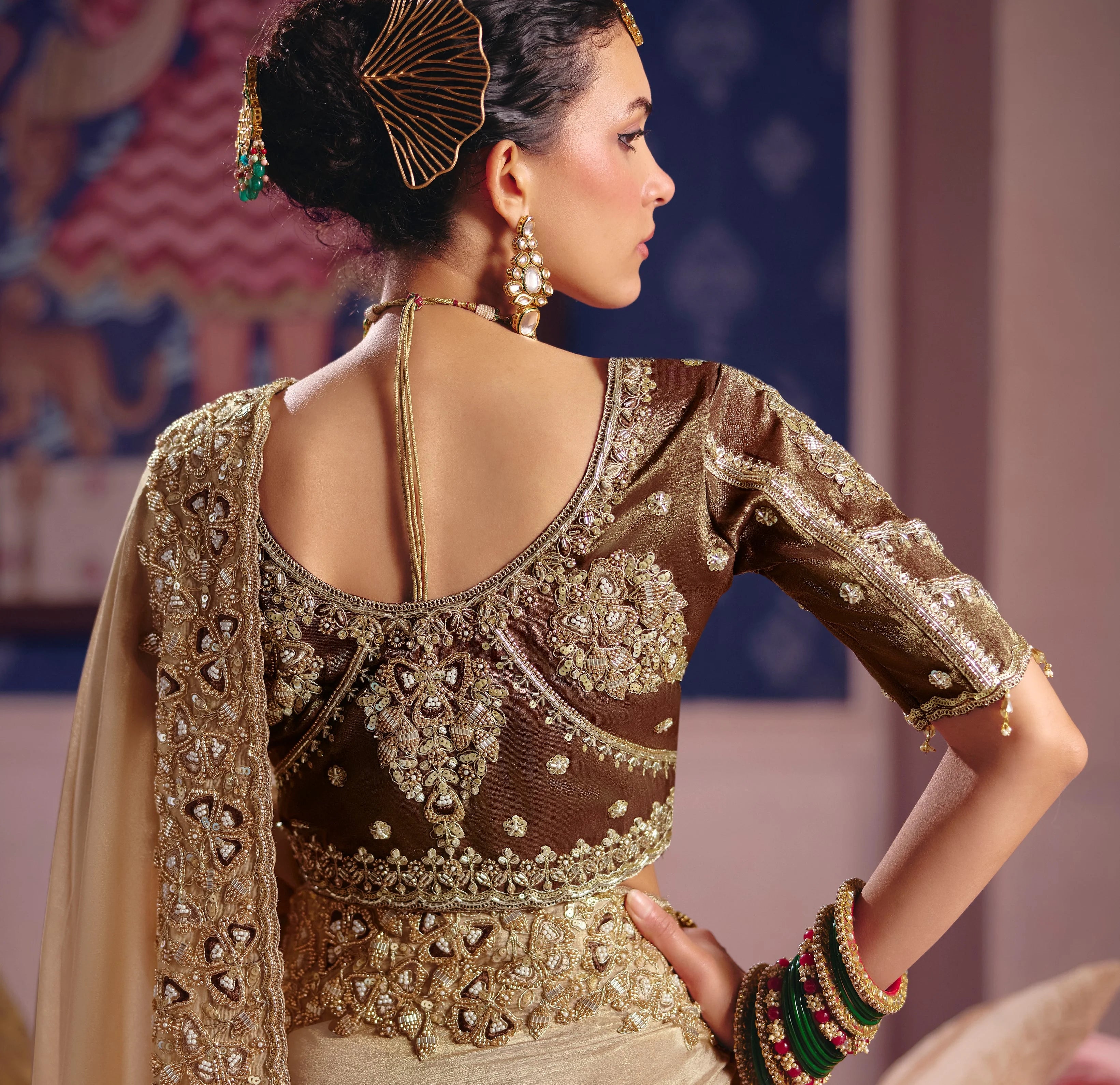 Viscose Zari Tissue Party Wear With Beads Work