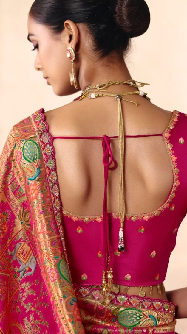 Dola Zari Silk Rani Pink Festival Wear Position Print Sarees