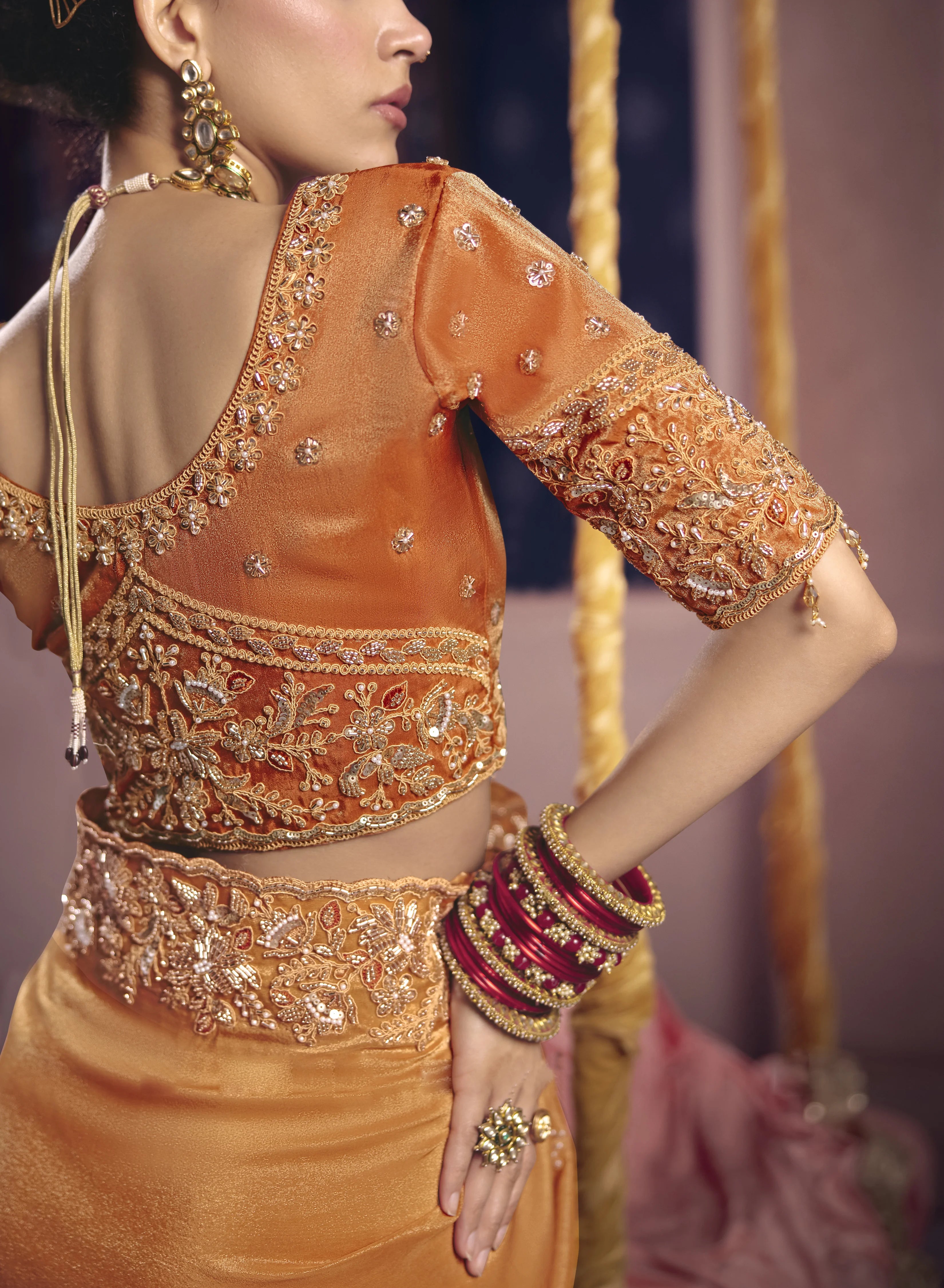 Viscose Zari Tissue Party Wear With Beads Work