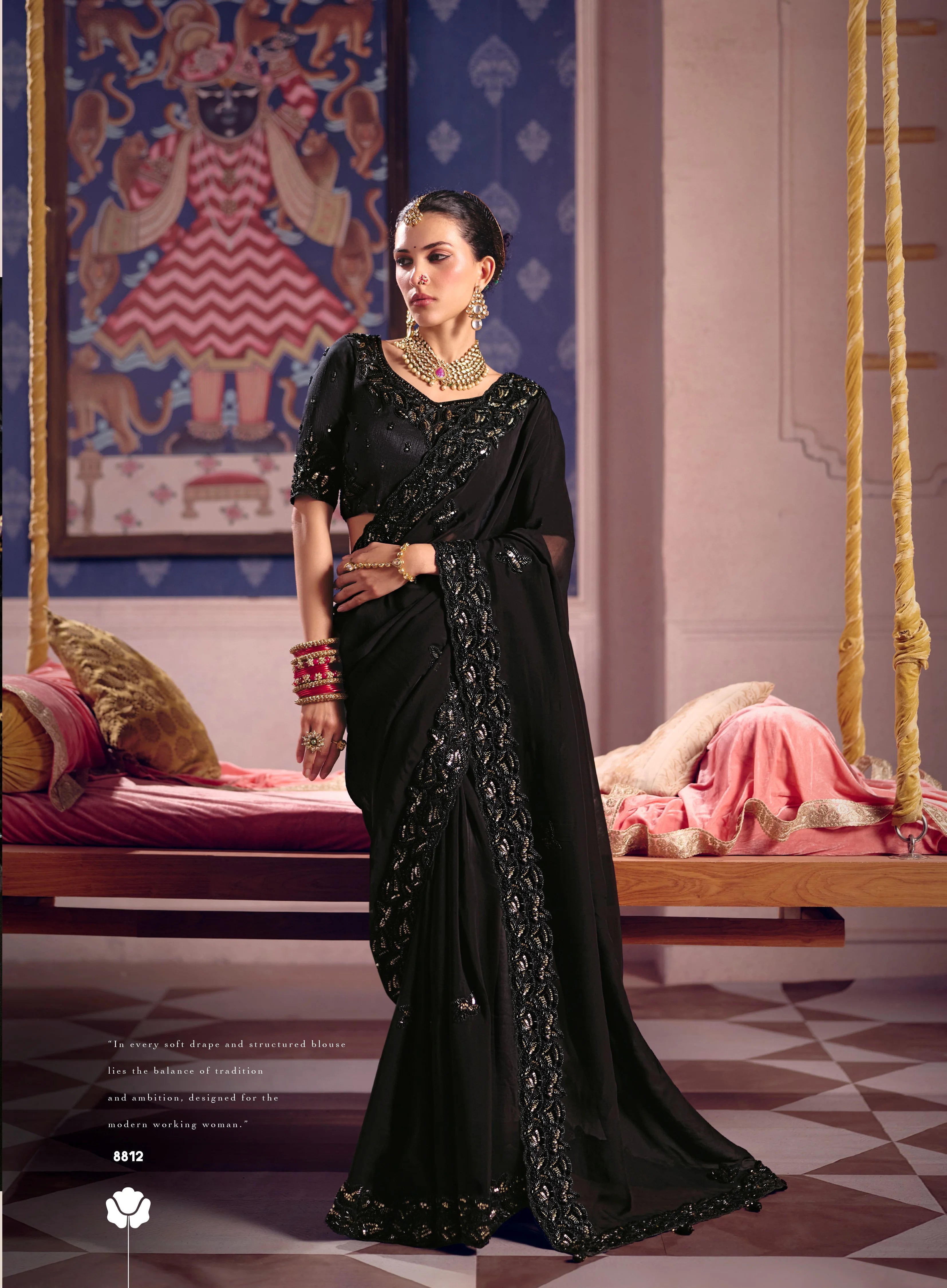 Viscose Zari Tissue Party Wear With Beads Work