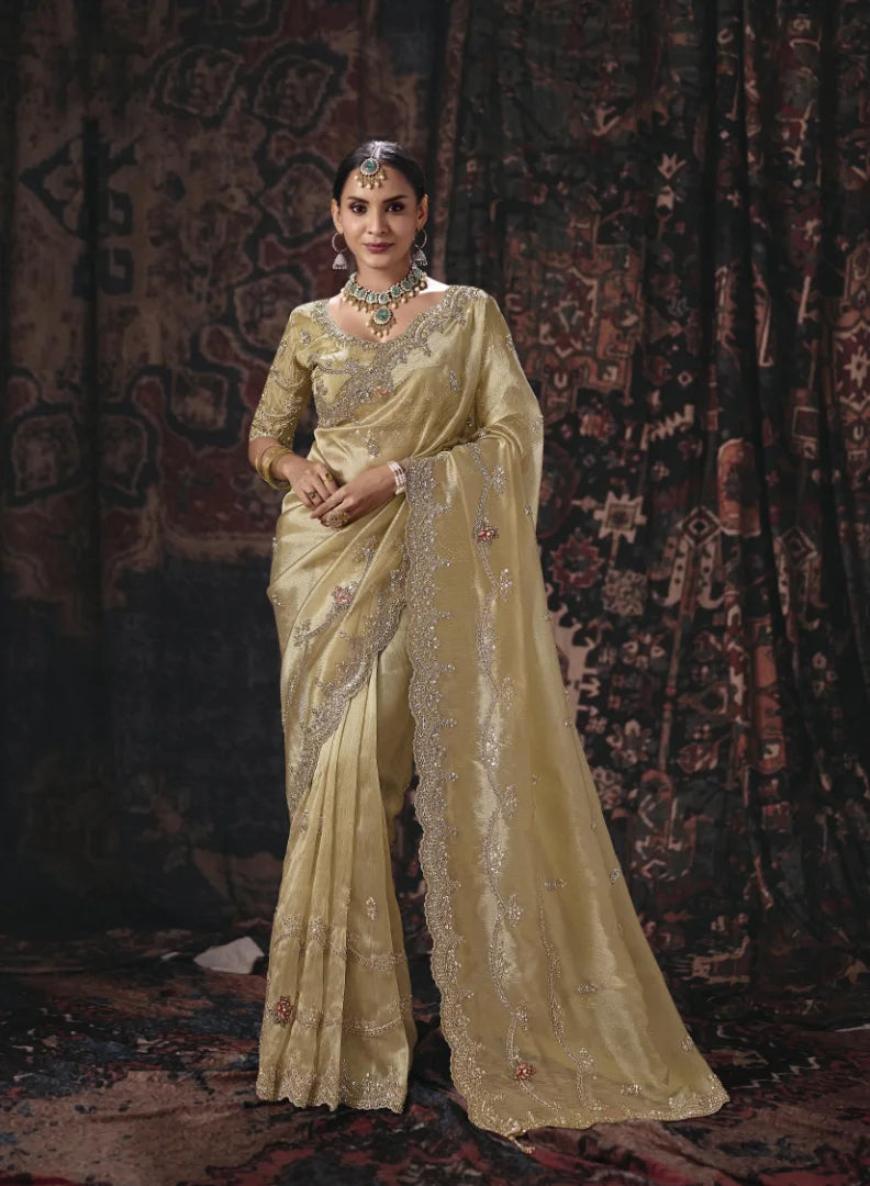 Kanjivaram Silk Gold Party Wear Heavy Work Sarees
