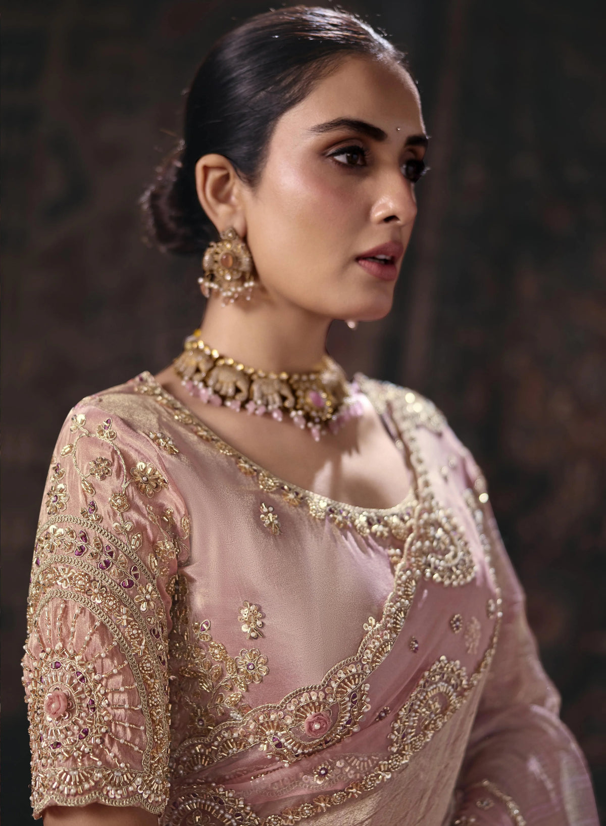 Lining Salsa Pink Party Wear Heavy Work Sarees