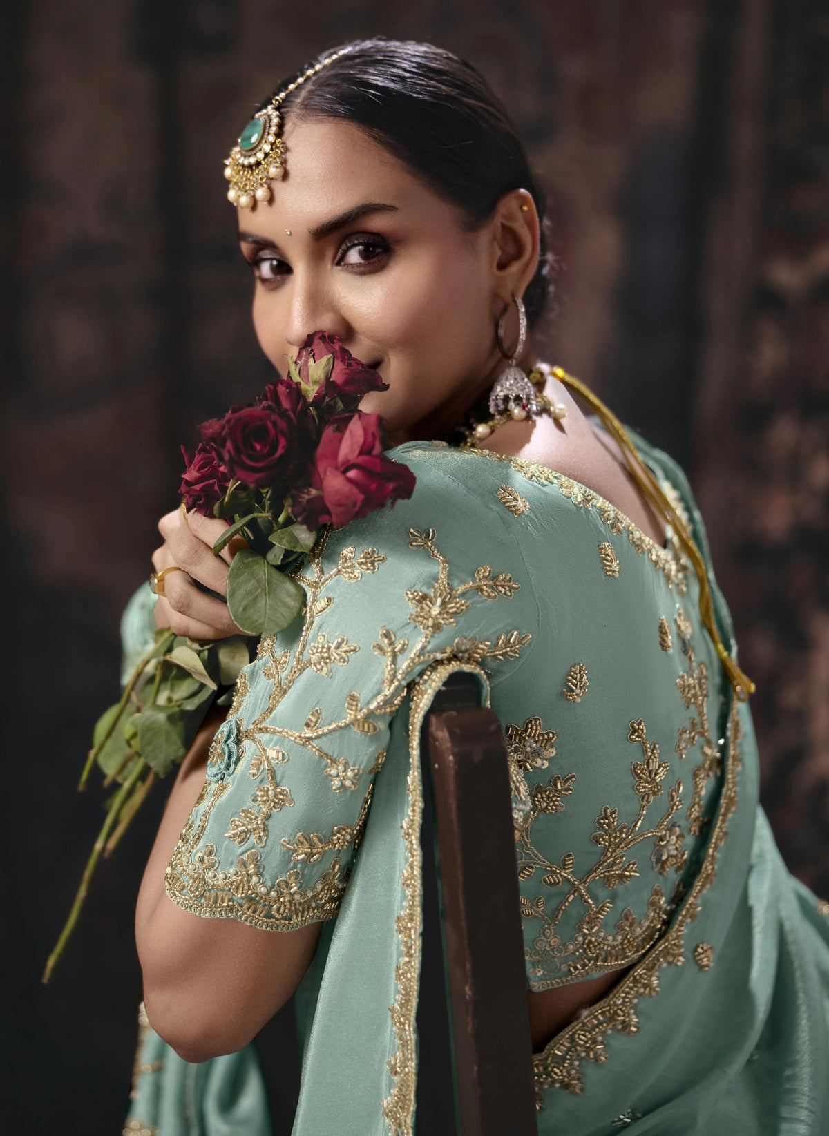 Pure Tissue Blue Party Wear Heavy Work Sarees