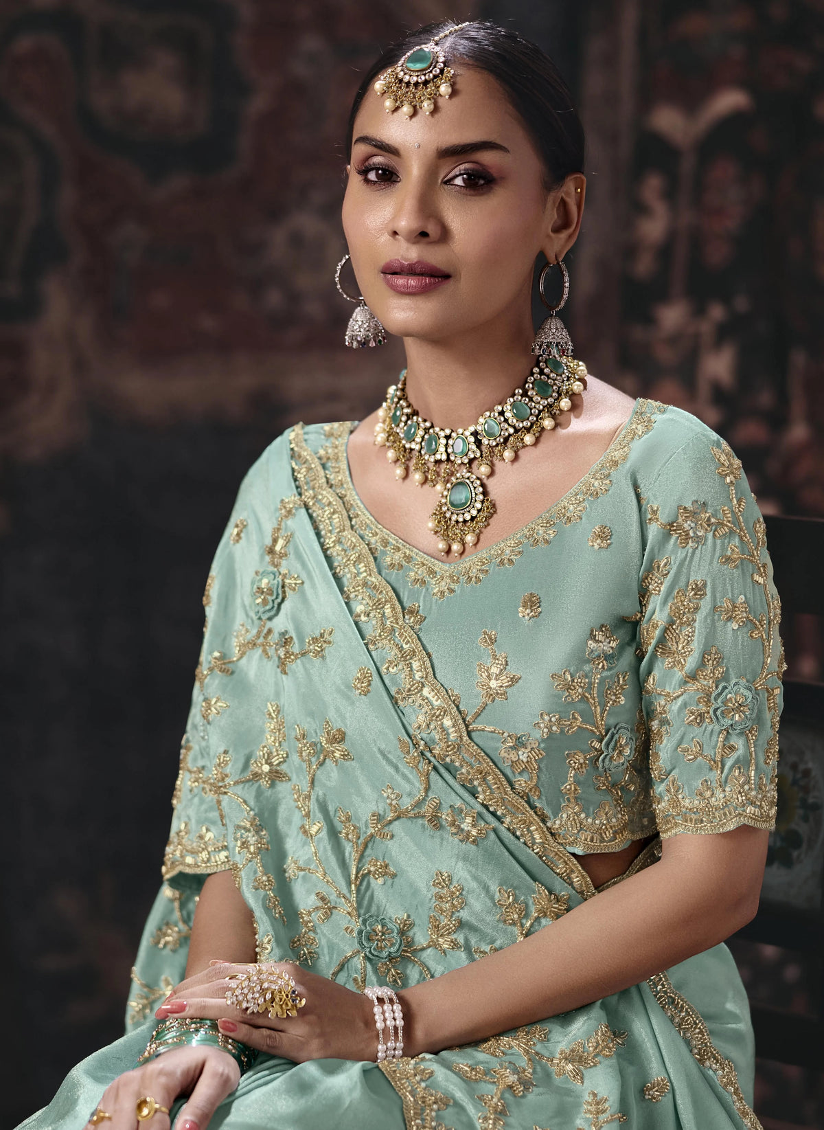 Pure Tissue Blue Party Wear Heavy Work Sarees