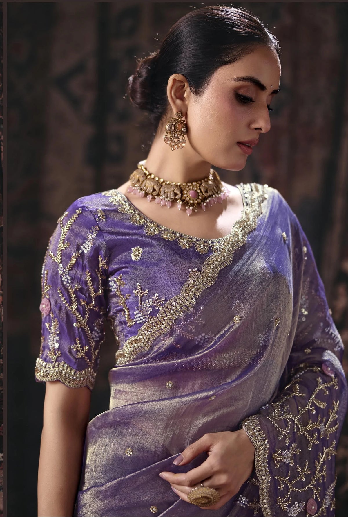 Salsa Purple Party Wear Heavy Work Sarees