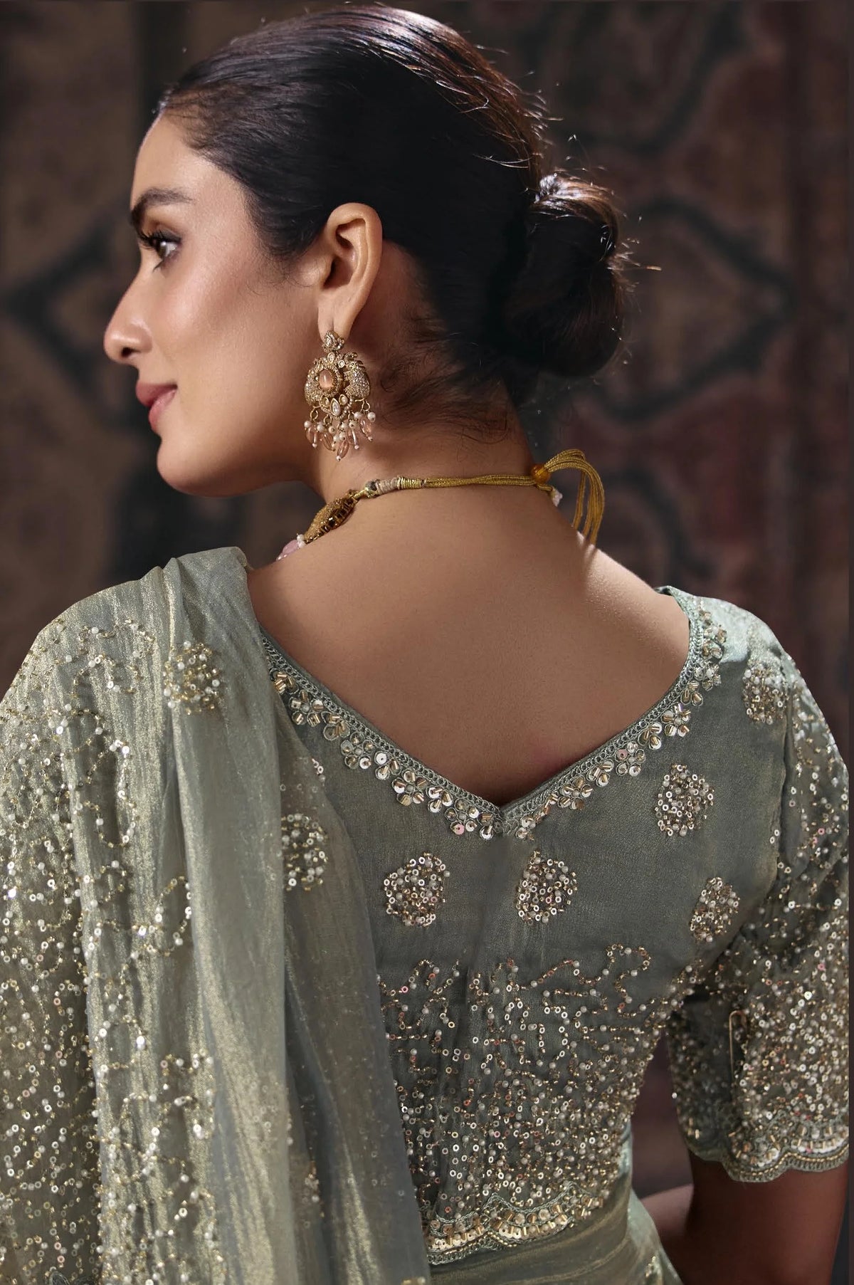Salsa Grey Festive Wear Heavy Work Sarees