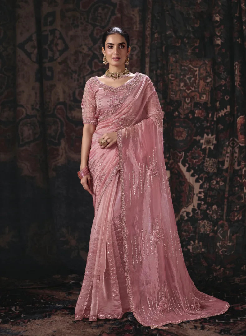 Bala Silk Pink Festive Wear Heavy Work Sarees