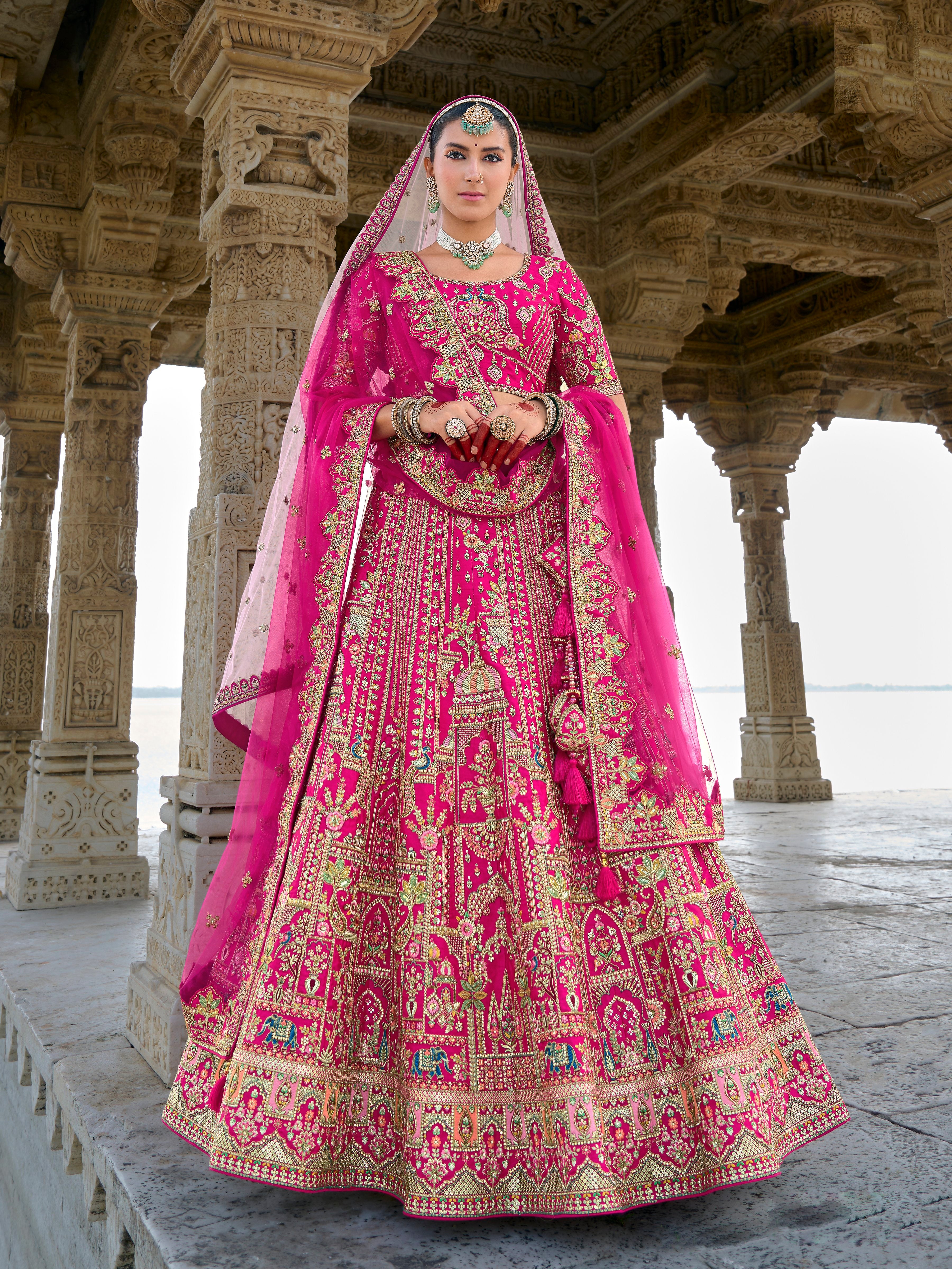 Bridal Silk Wedding Wear Pink With Khatali Work