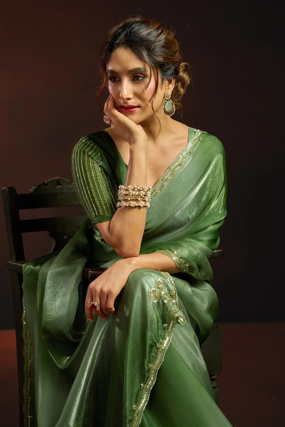 Fendy Satin Green Shaded Party Wear Saree