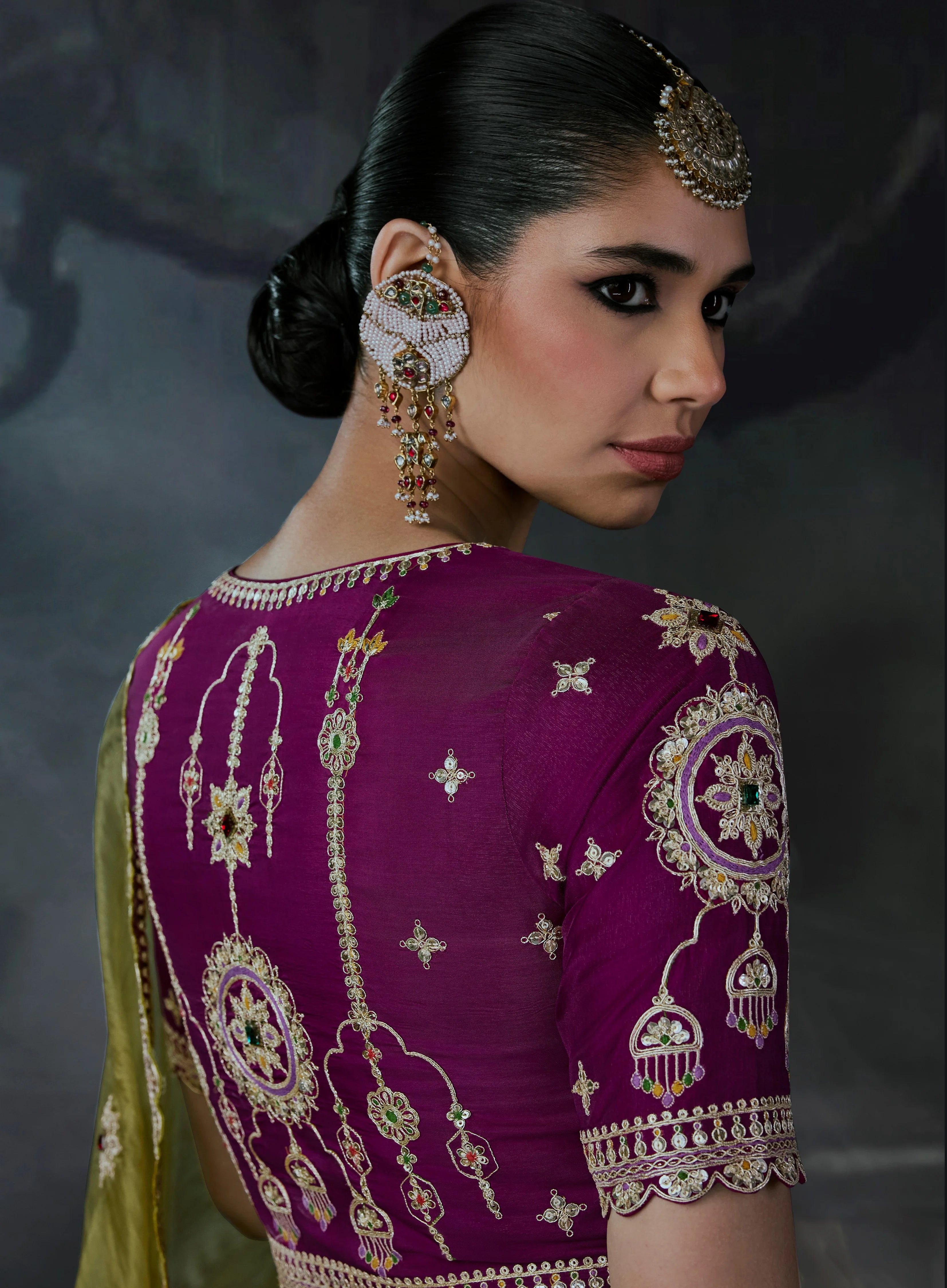 Tissue Silk Party Wear Green With Embroidery Work