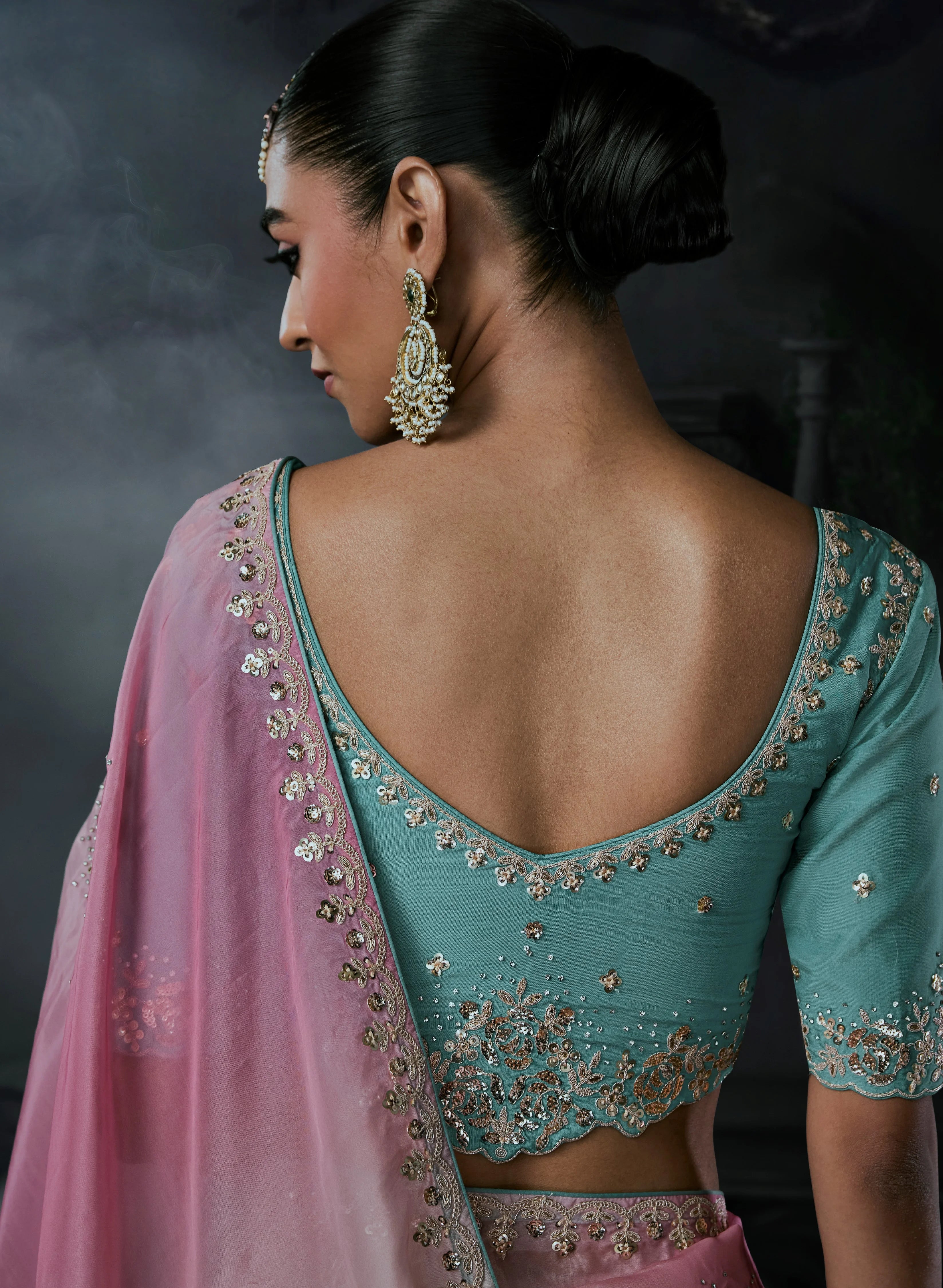 Tissue Organza Party Wear Multicolor With Thread Work