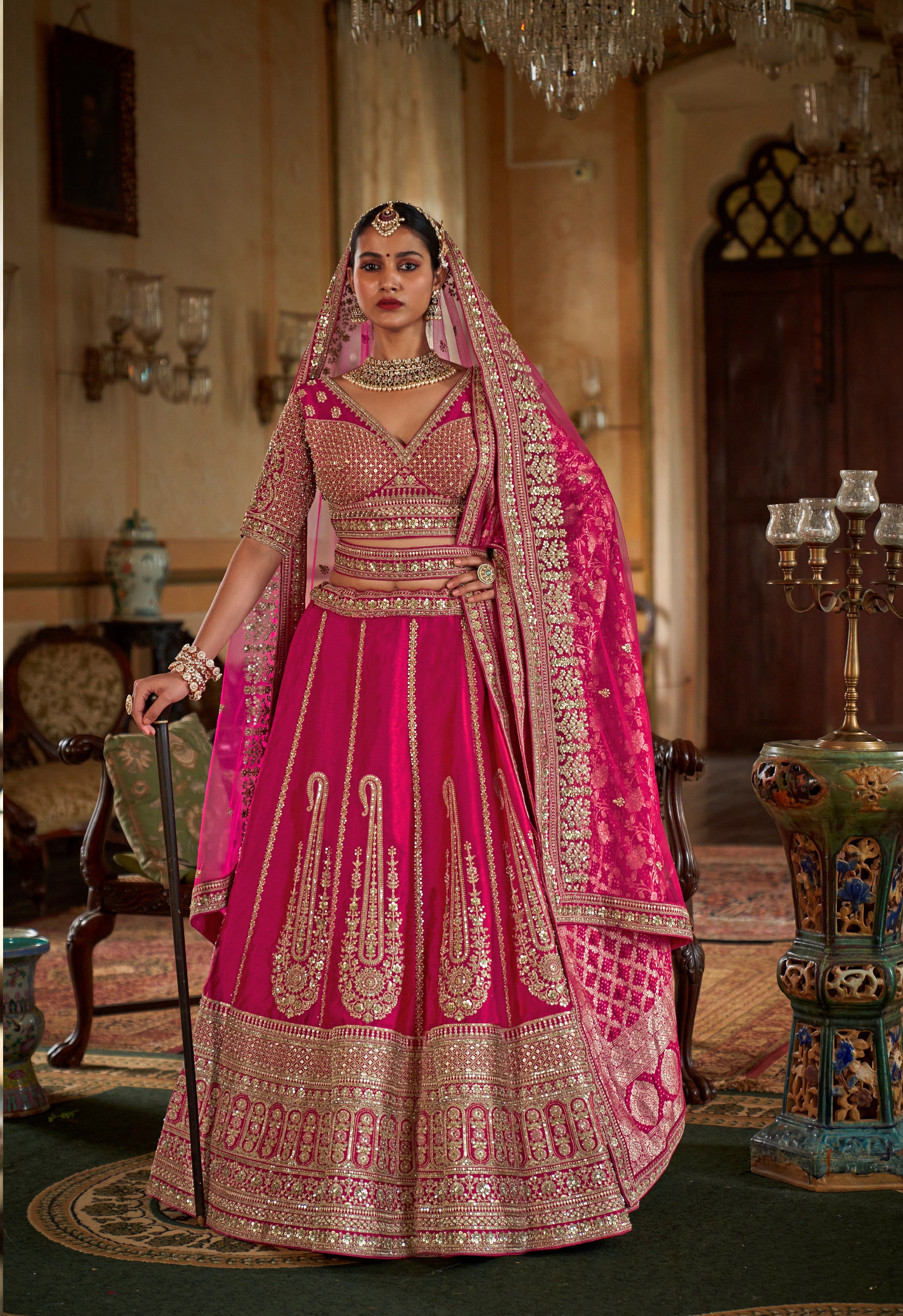 Pink Bridal Tone Silk Embroidery Lehenga