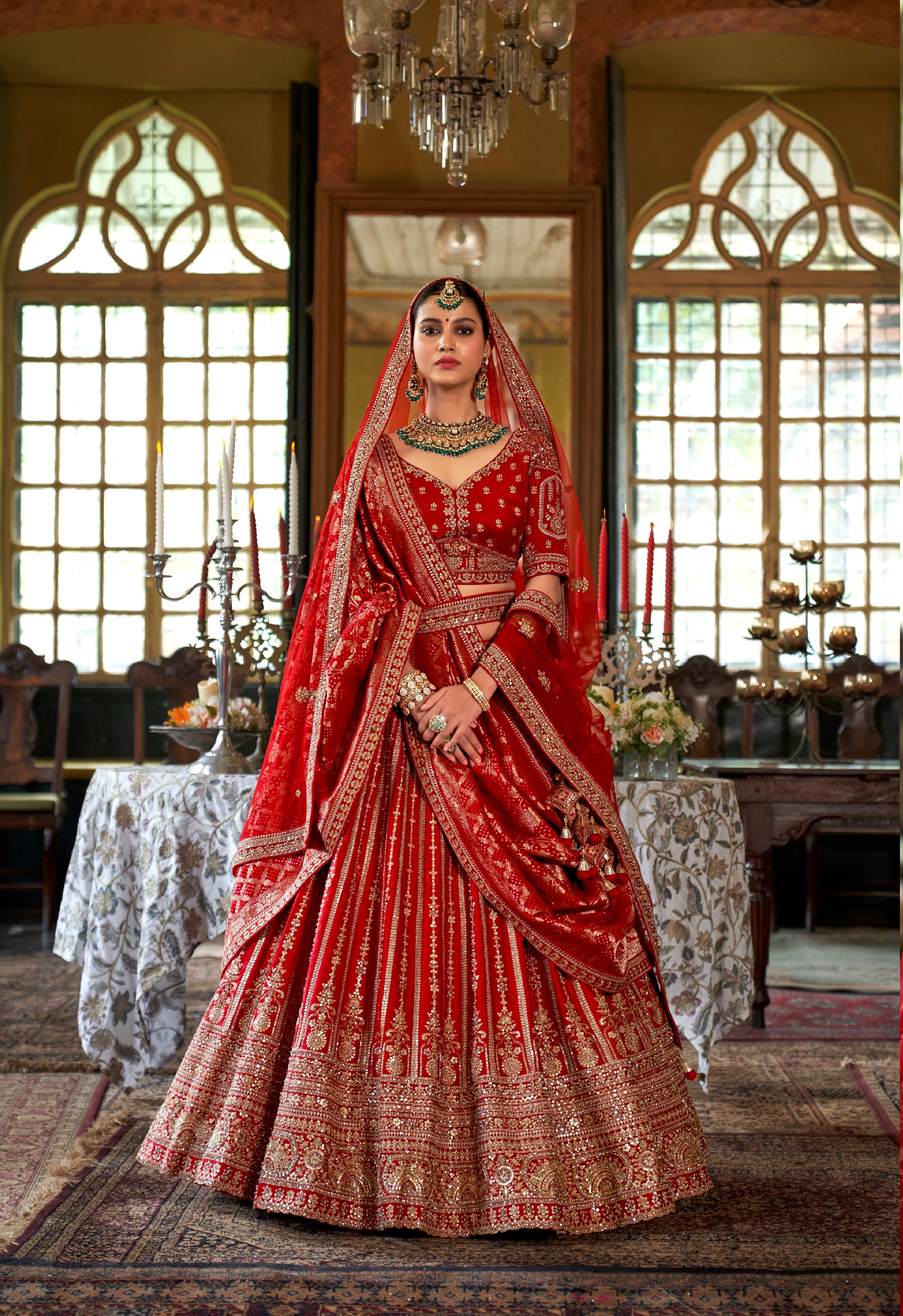 Red Bridal Tone Silk Embroidery Work Lehenga