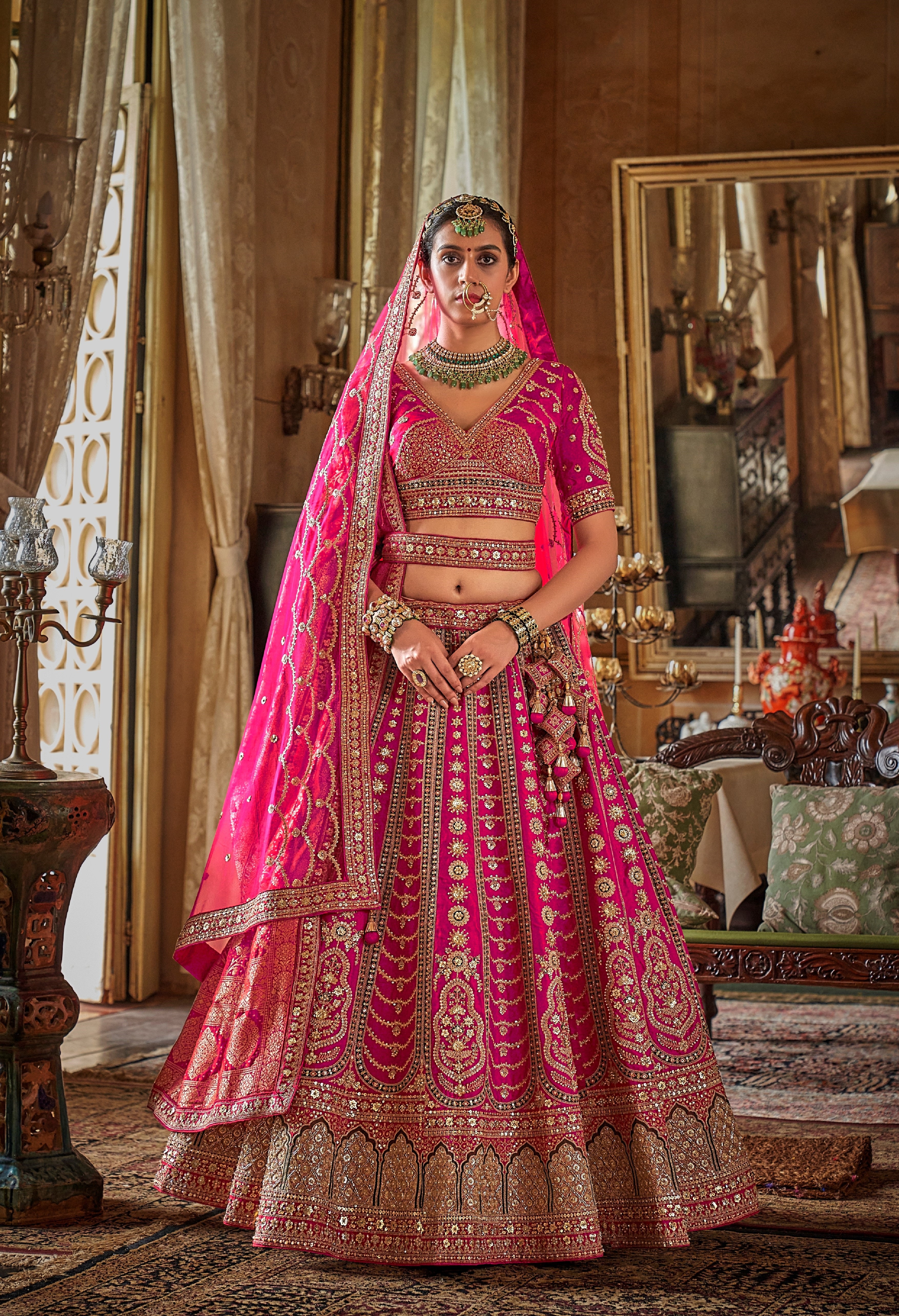 Pink Silk Embroidery Work Lehenga