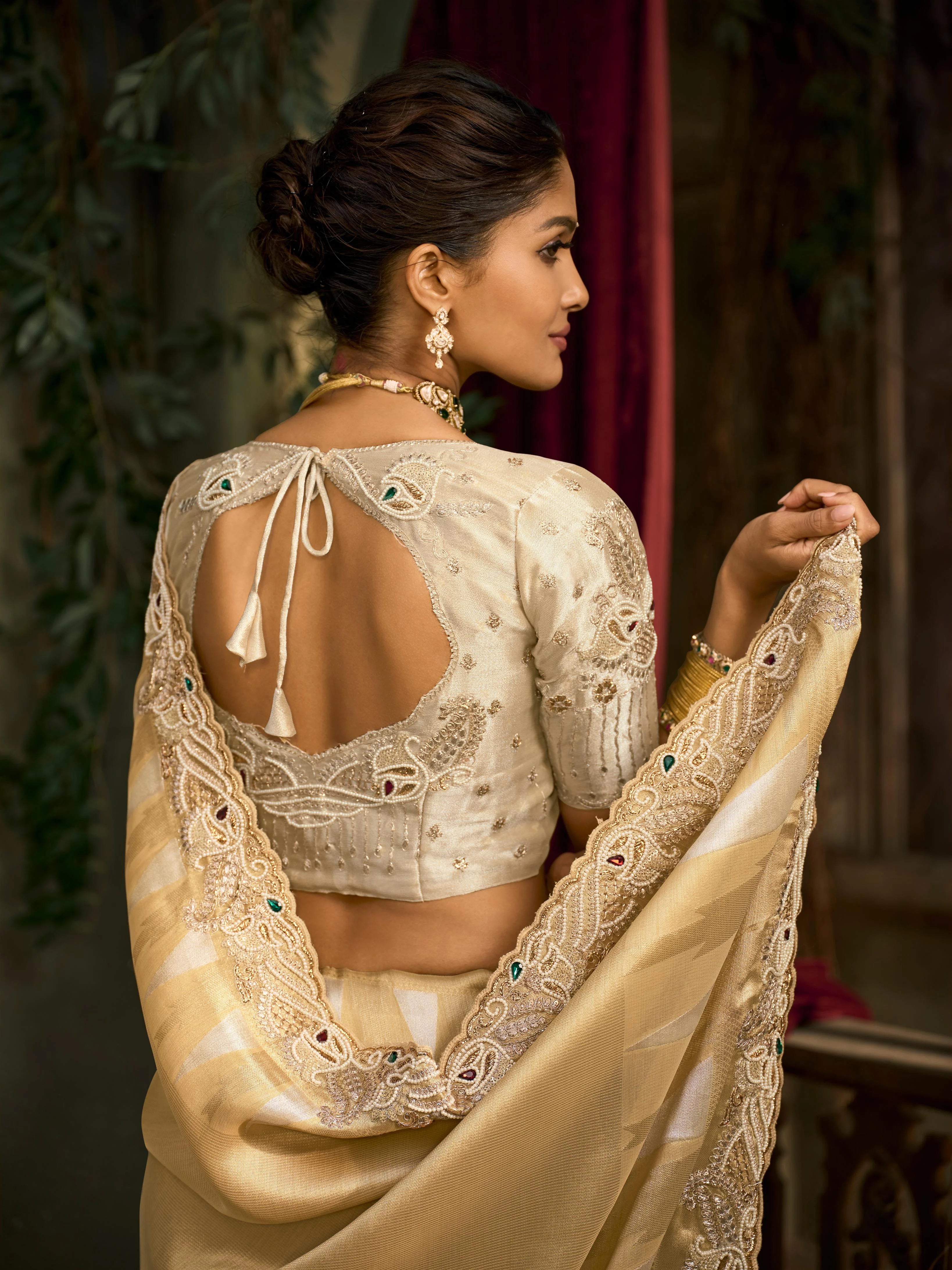 Pure Giraffe Silk Wedding Wear Gold With Mirror Work