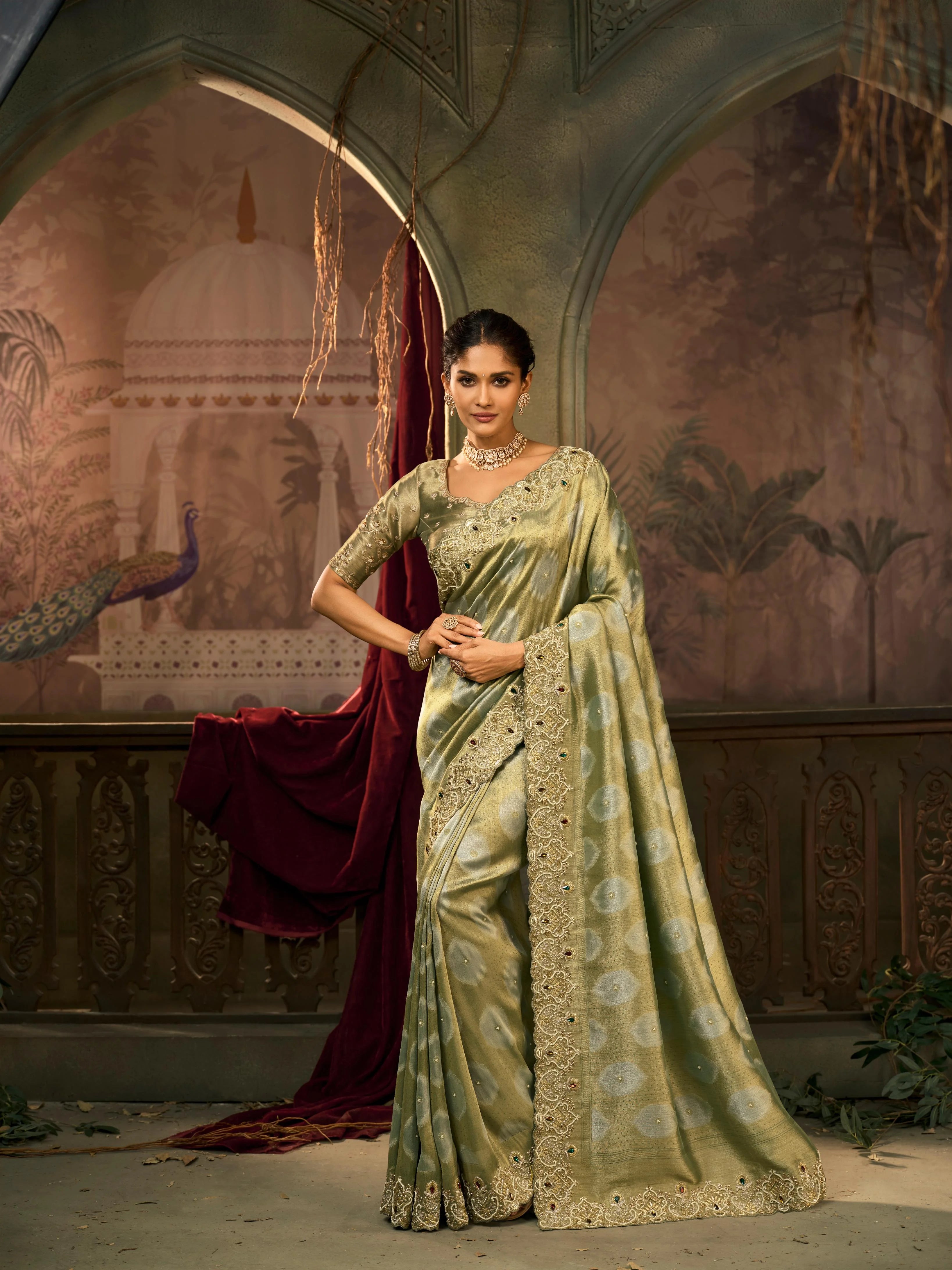 Pure Giraffe Silk Wedding Wear Pista With Embroidery Work