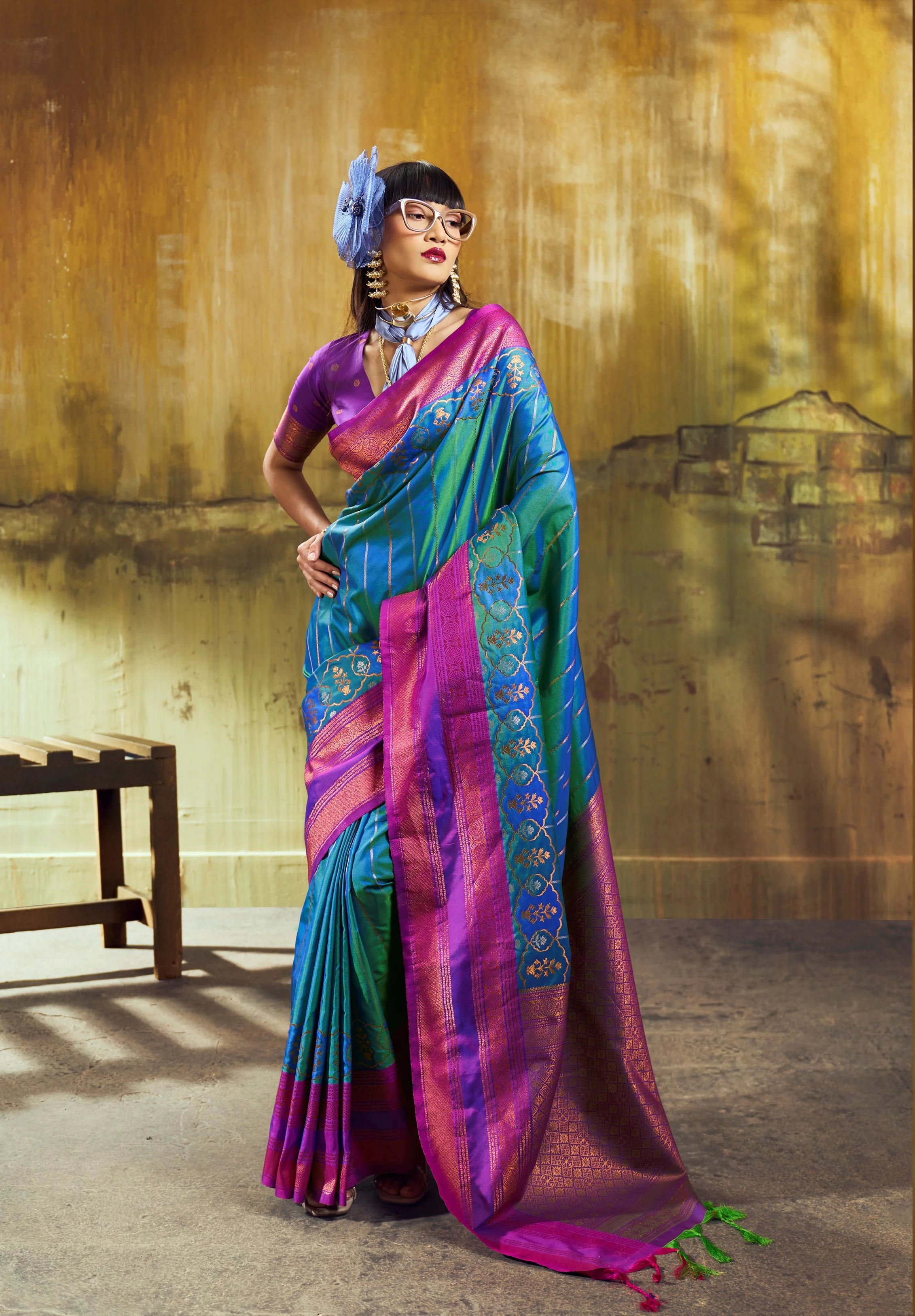 Pure Silk Pochampally Festival Wear With Weaving Work