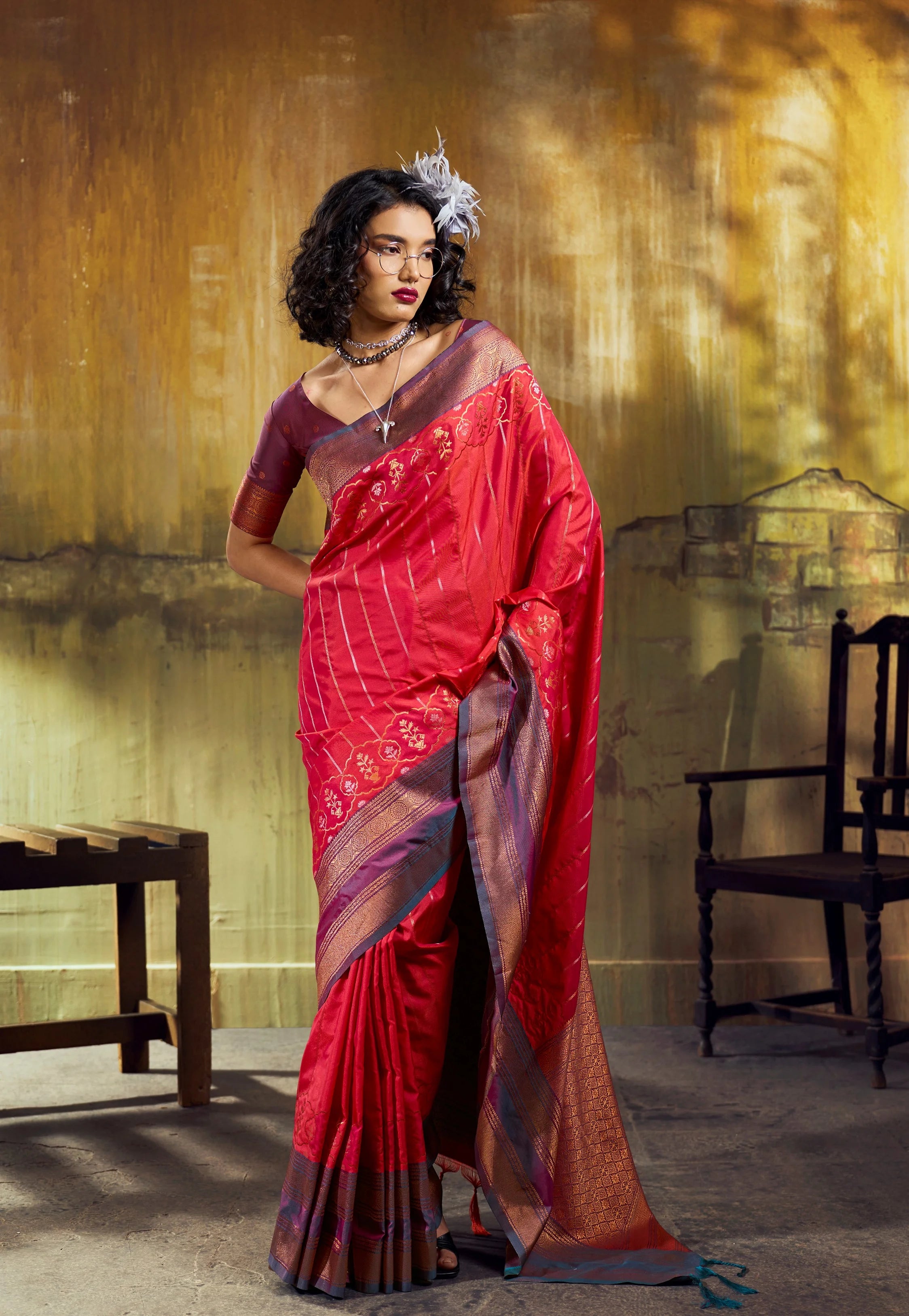 Pure Silk Pochampally Festival Wear With Weaving Work