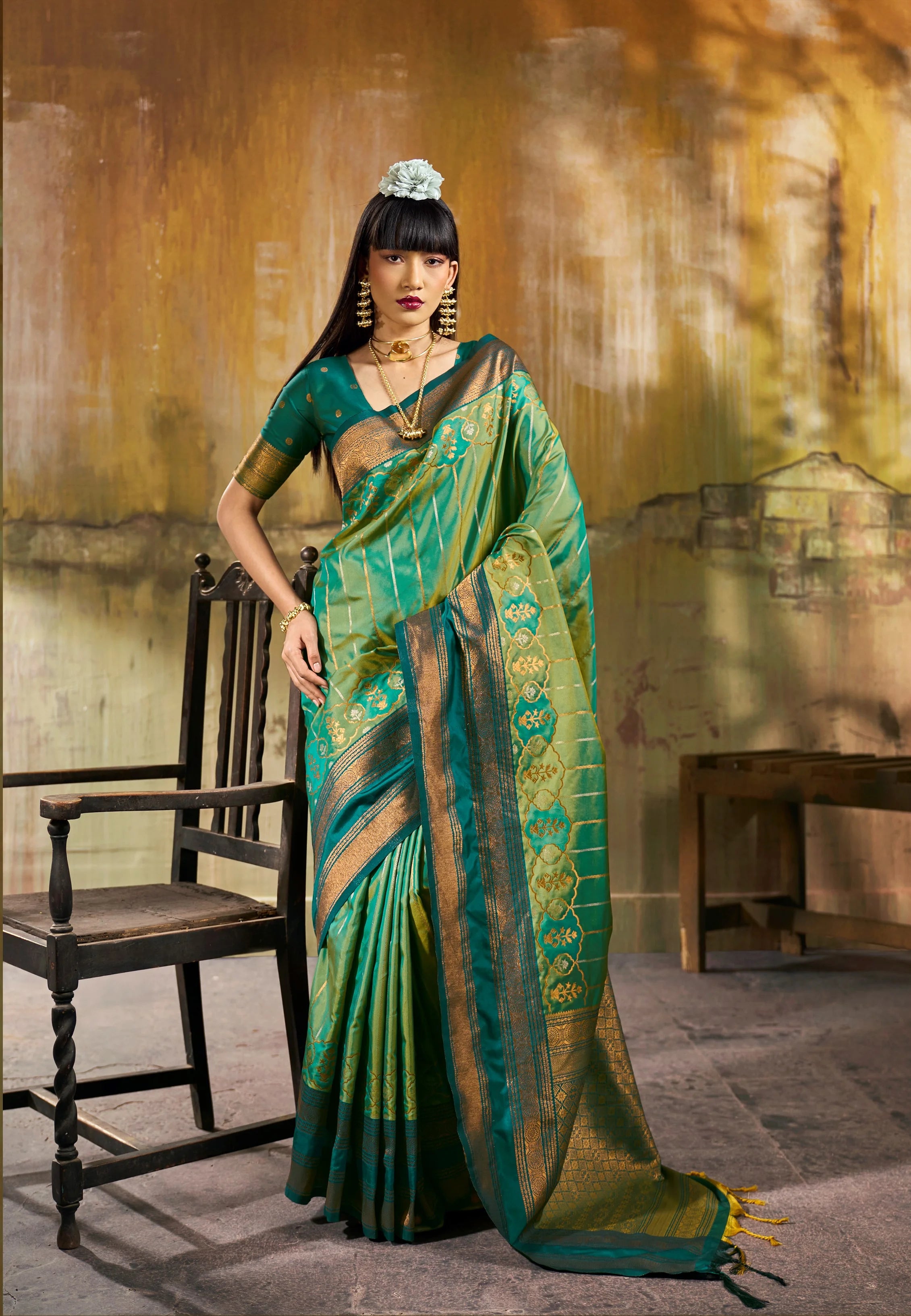 Pure Silk Pochampally Festival Wear With Weaving Work
