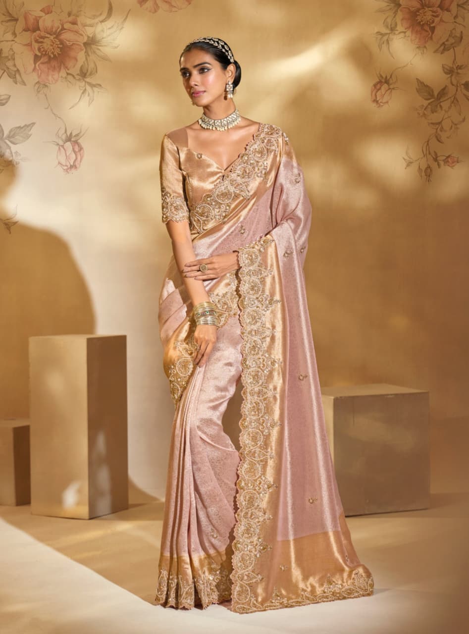 Pink Pure Giraffe Silk Handwork Saree