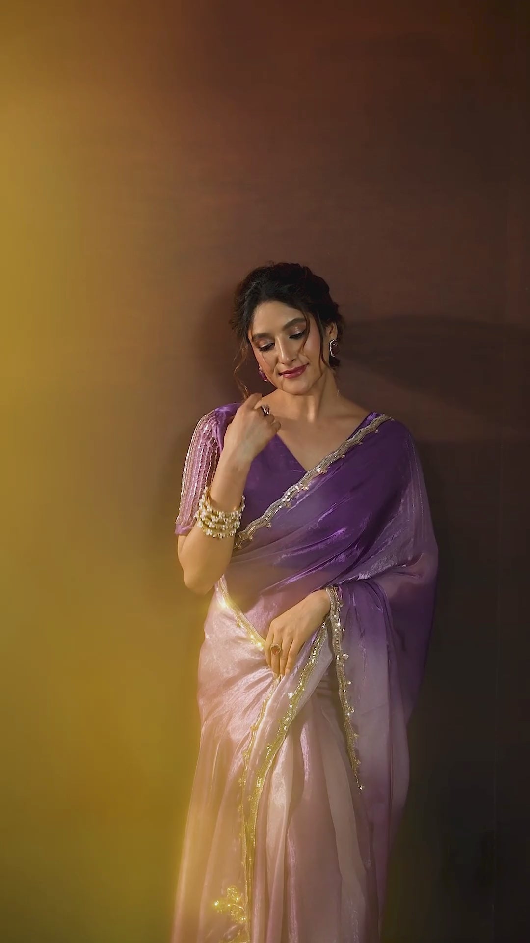 Fendy Satin Purple Shaded Party Wear Saree