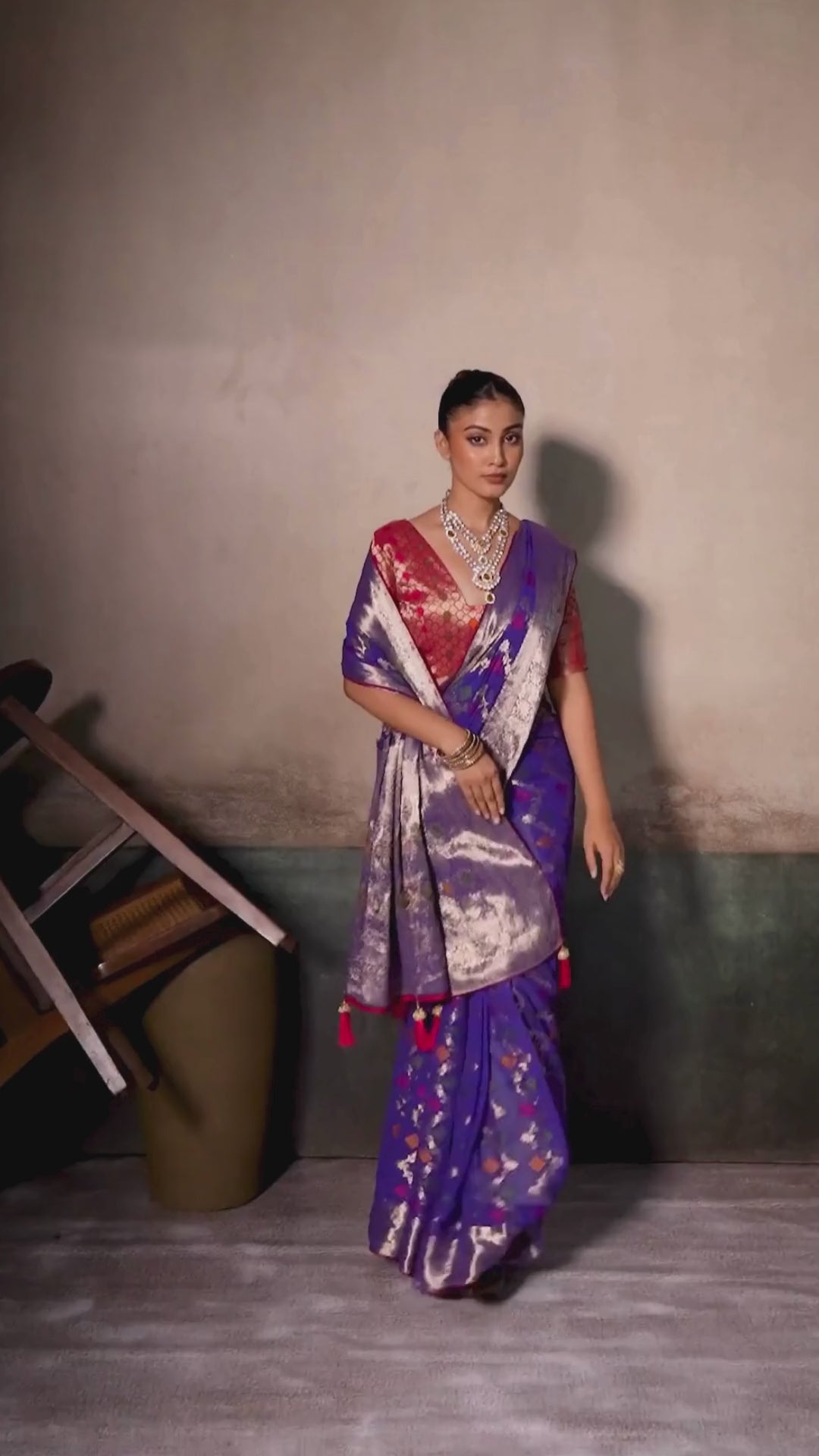 Khaddi Georgette Navy Blue Festival Wear Woven Sarees