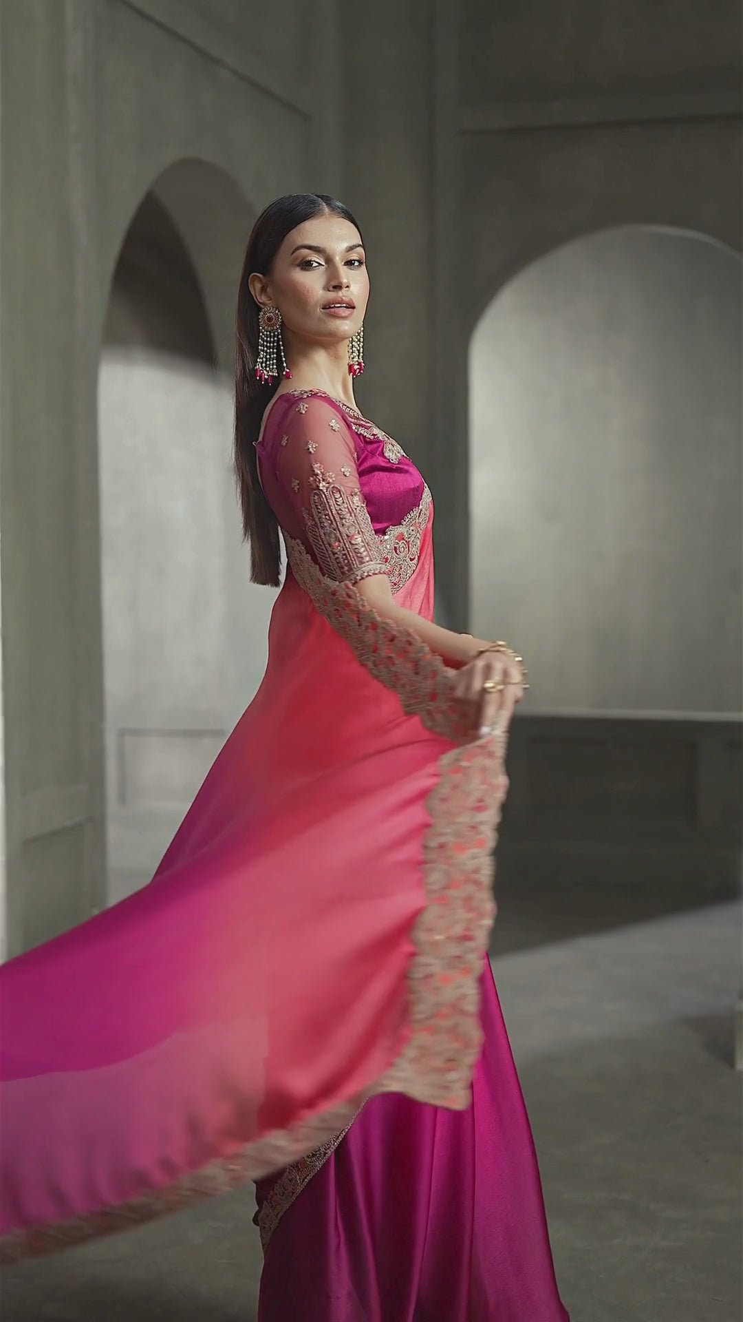 Satin Chiffon Party Wear Pink With Heavy Work Sarees
