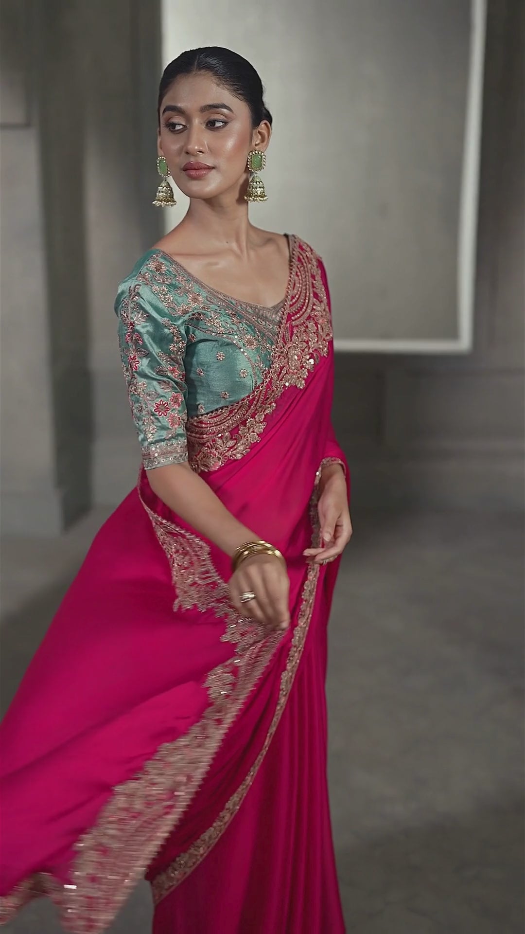 Satin Chiffon Party Wear Pink With Heavy Work Sarees
