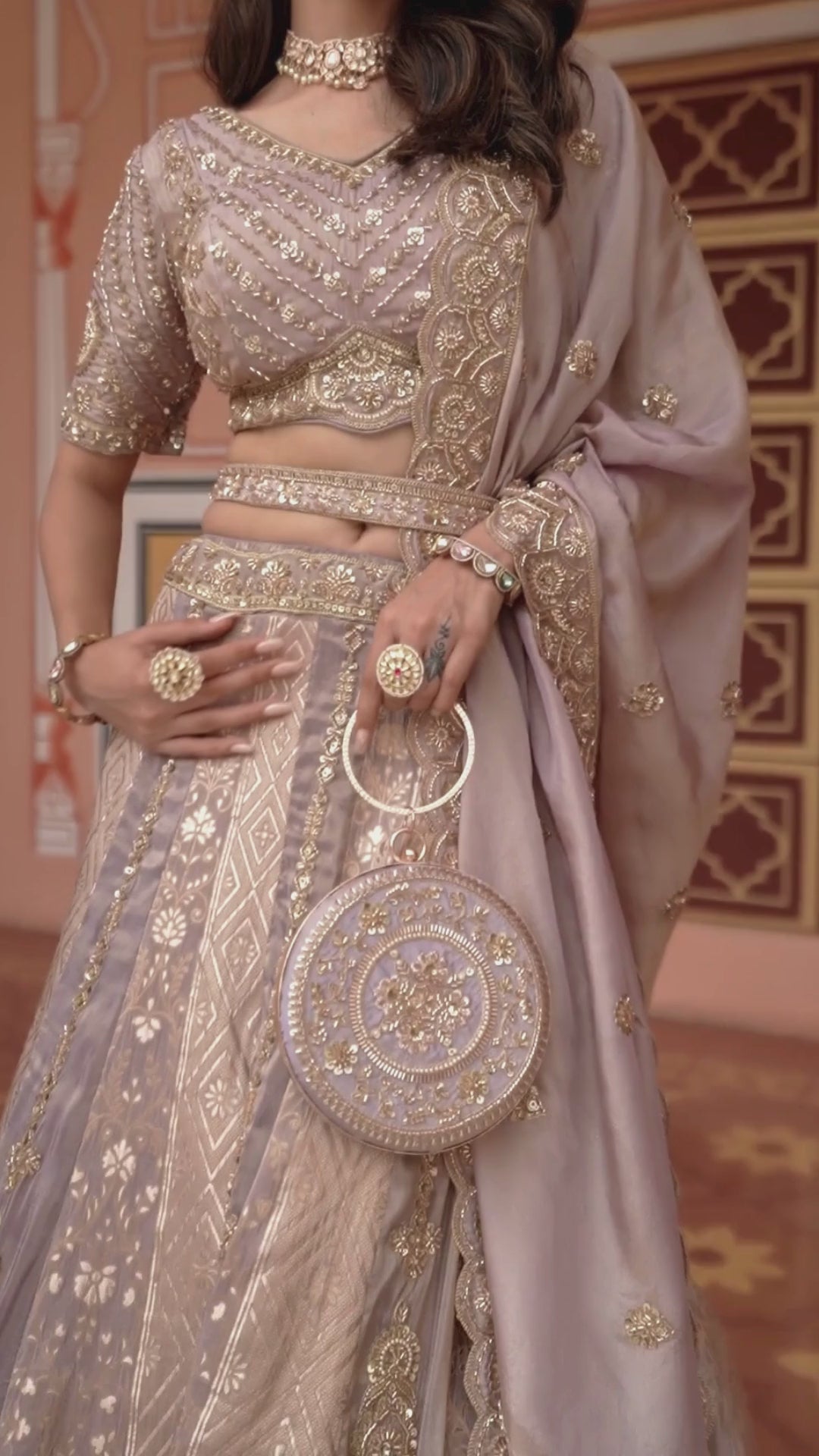 Banarasi Silk Wedding Wear Lavender With Bread Work Lehenga
