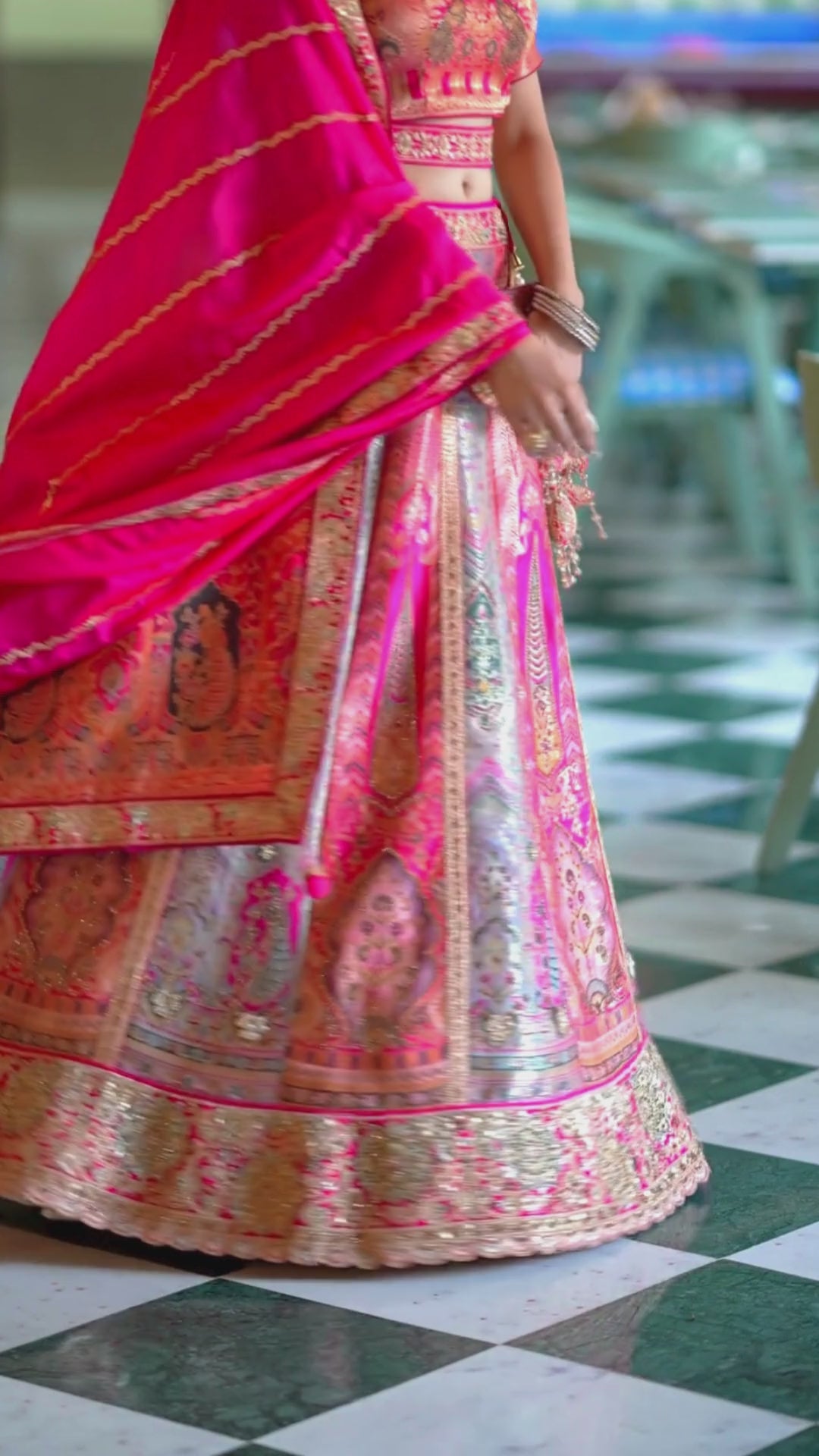 Banarasi Silk Wedding Wear Pink Olive With Embroidery Work