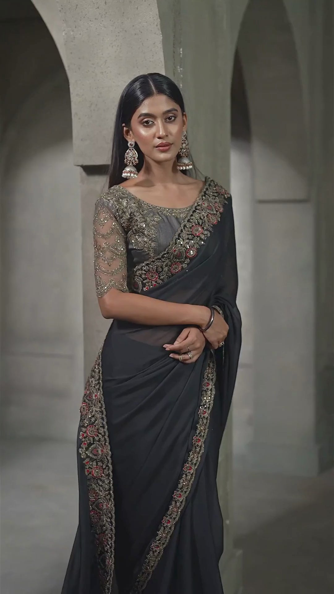 Chiffon Party Wear Black With Heavy Work Sarees
