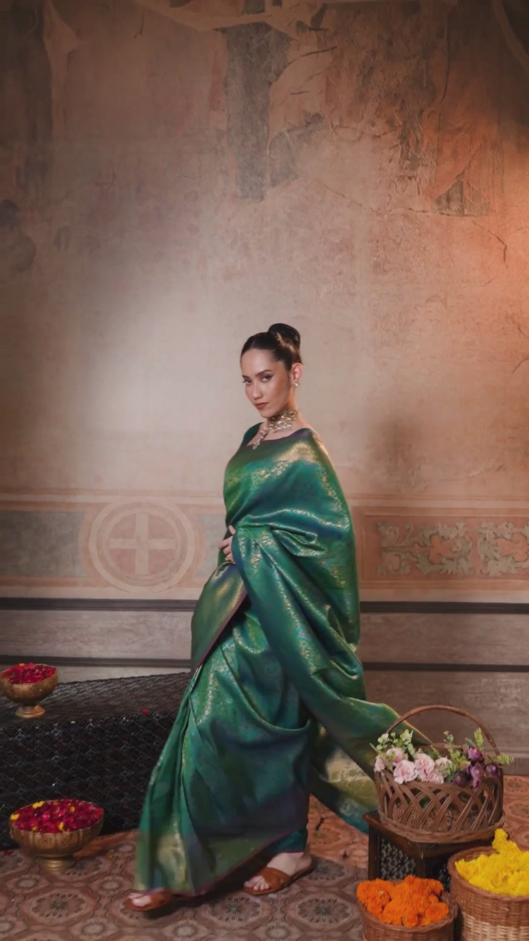 Silk Festival Wear Teal Handloom Weaving Saree