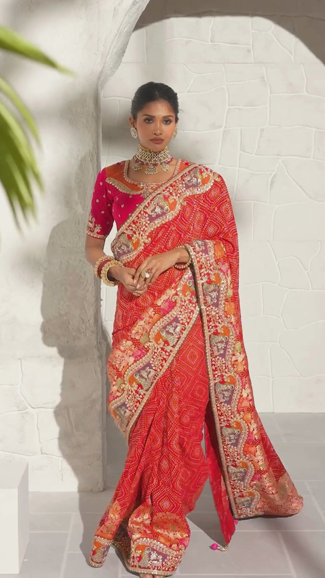 Pure Georgette Bandhej Red Bridal Heavy Border Sarees