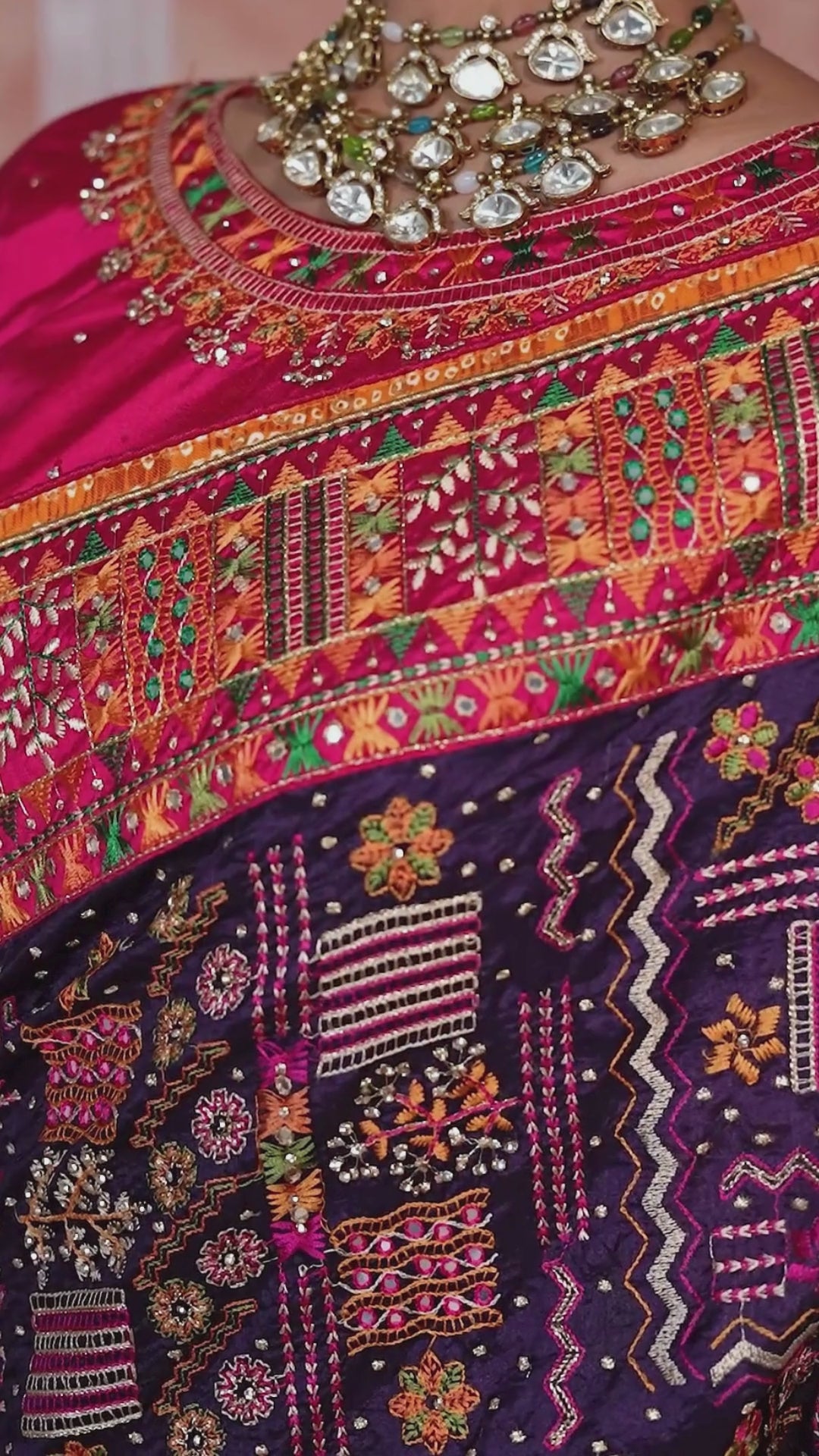Pure Kachhi Wedding Wear Purple Mirror Work Sarees